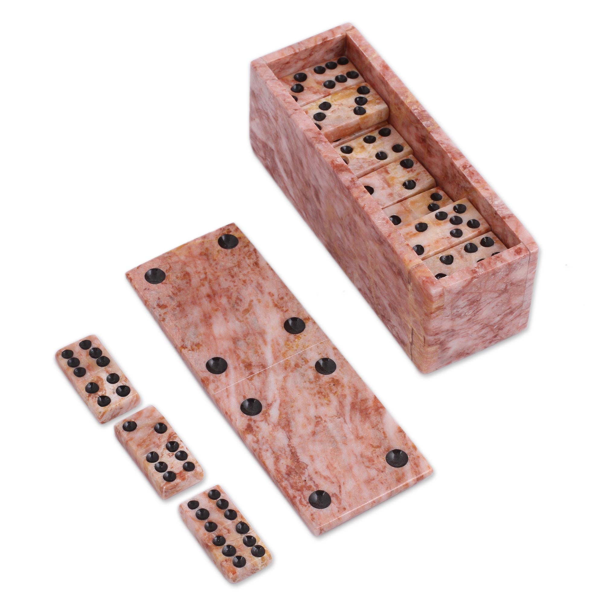 Premium Pink Marble Domino Set – Handcrafted in Mexico | 6 Inch