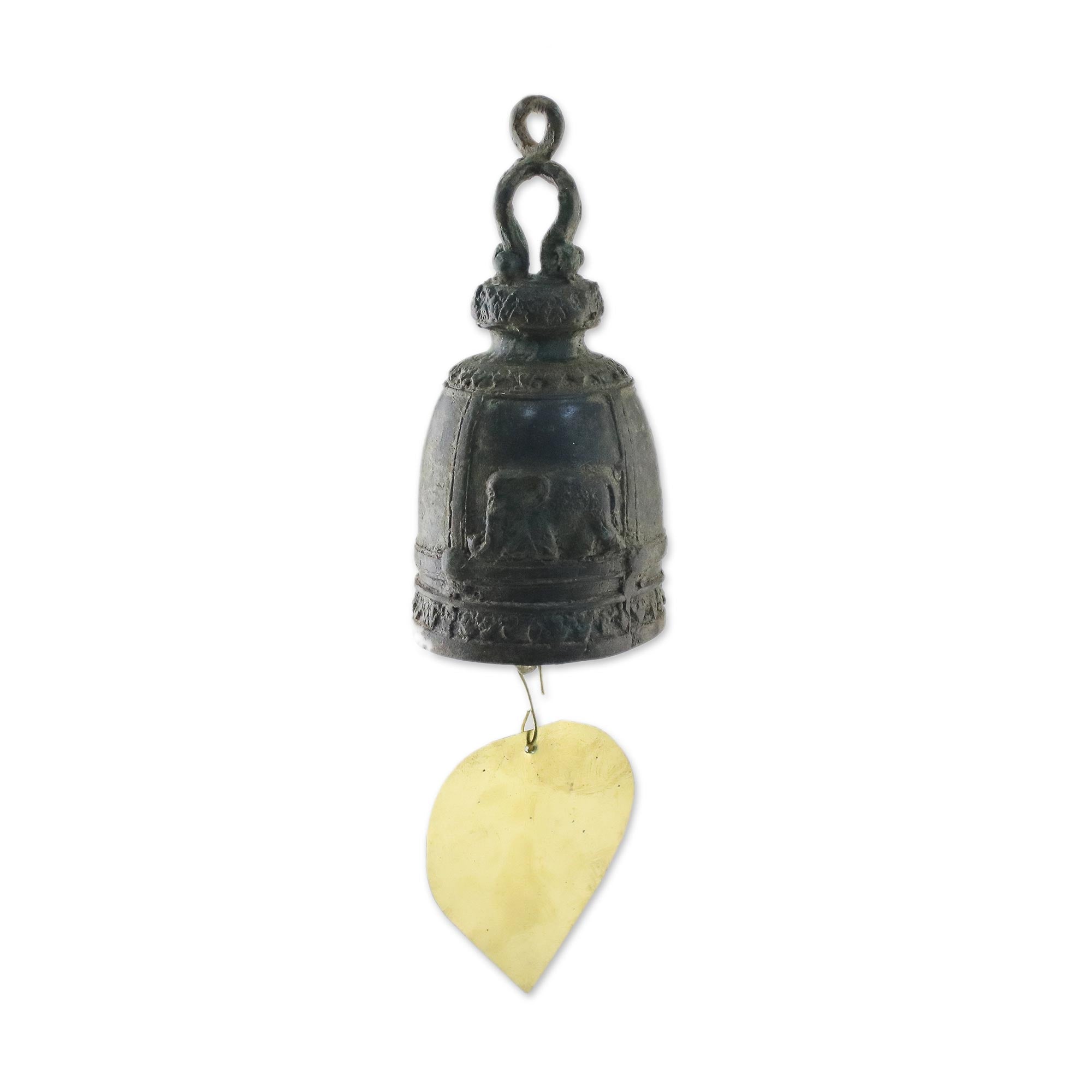Premium Recycled Brass Elephant Bell – Antique Thai Decor