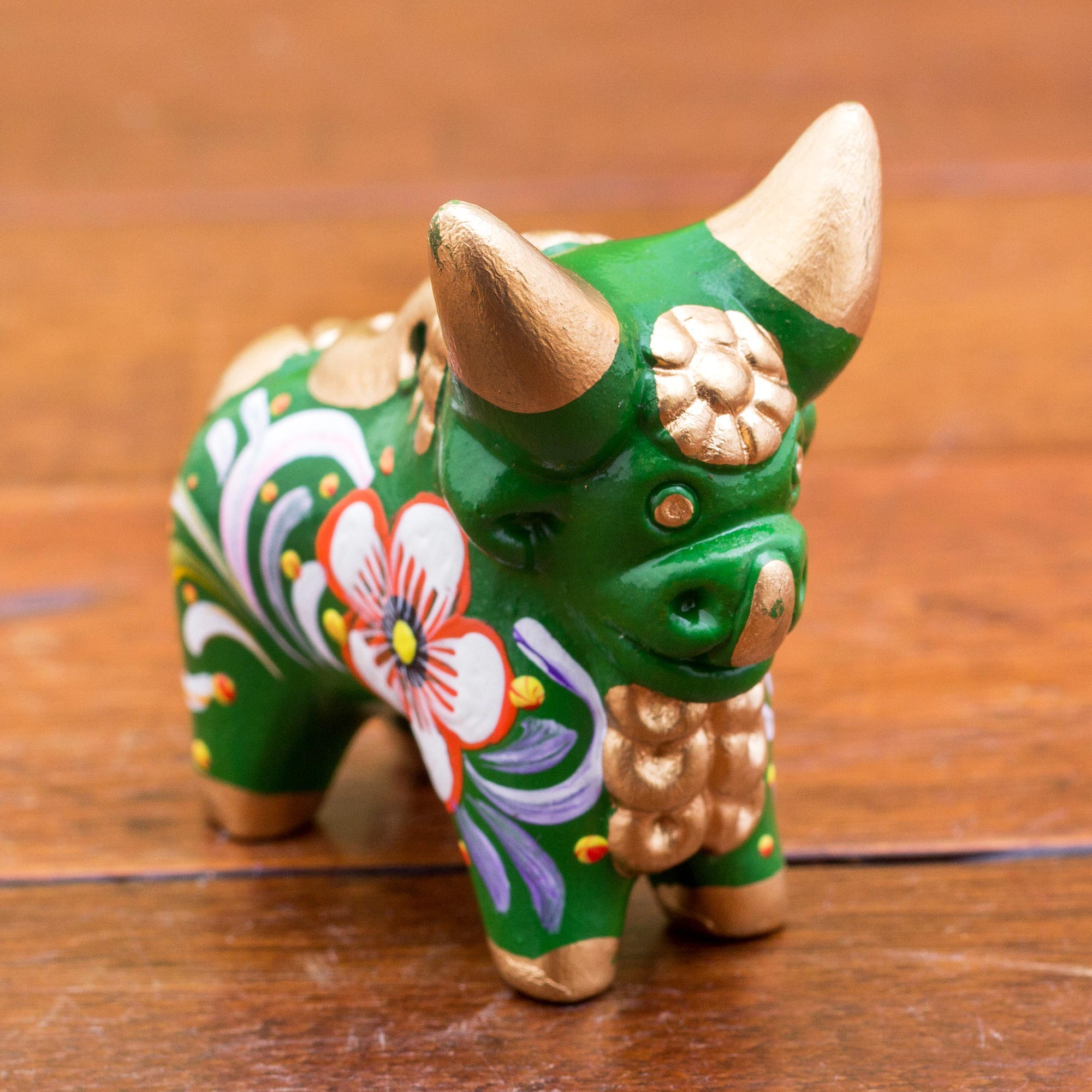Premium Hand-Painted Pucara Bull Ceramic Figurine from Peru
