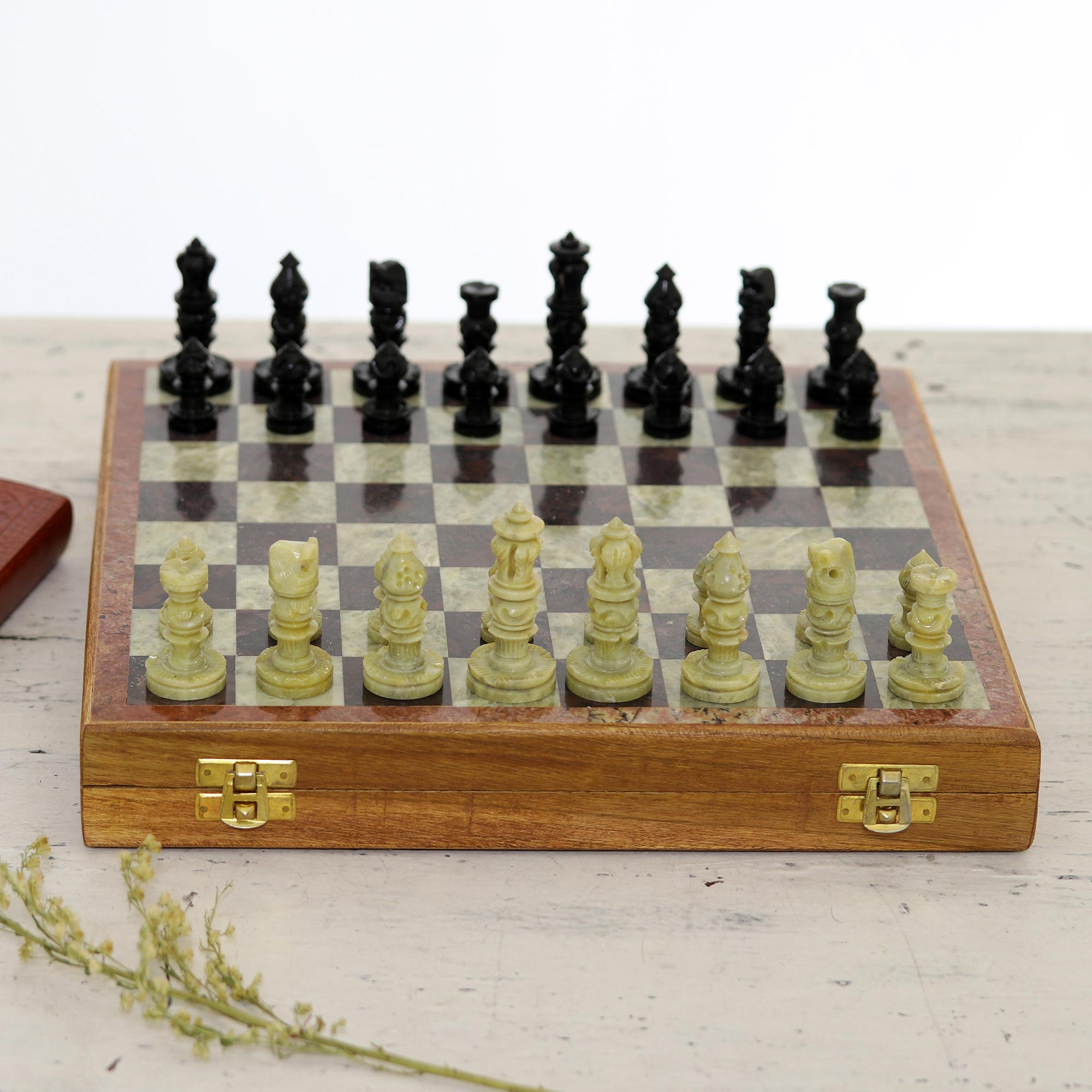 Premium Royal Charm Soapstone Chess Set - Handcrafted Luxury from India