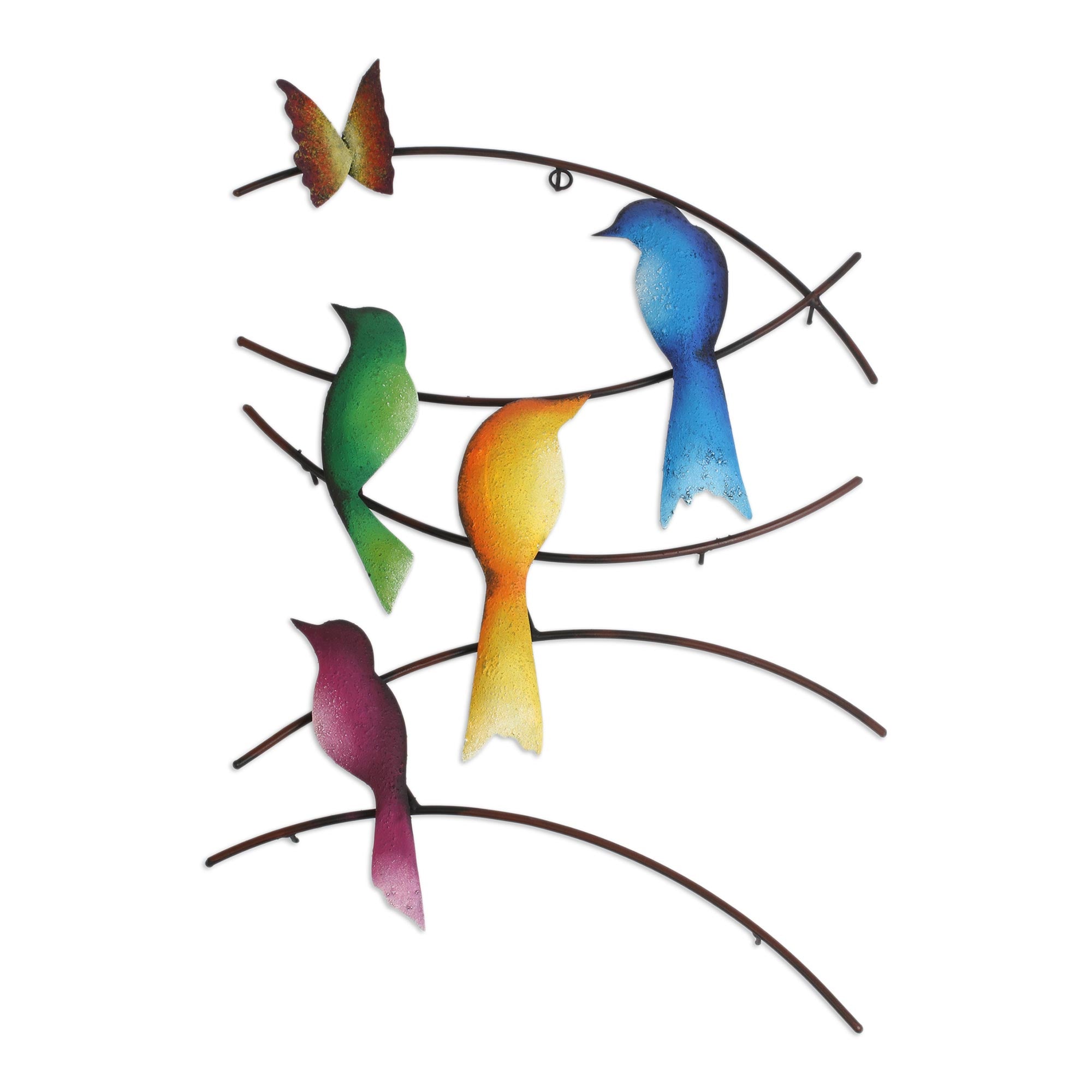 Premium Handcrafted Steel Wall Sculpture - Vibrant Birds & Butterfly Art from Mexico