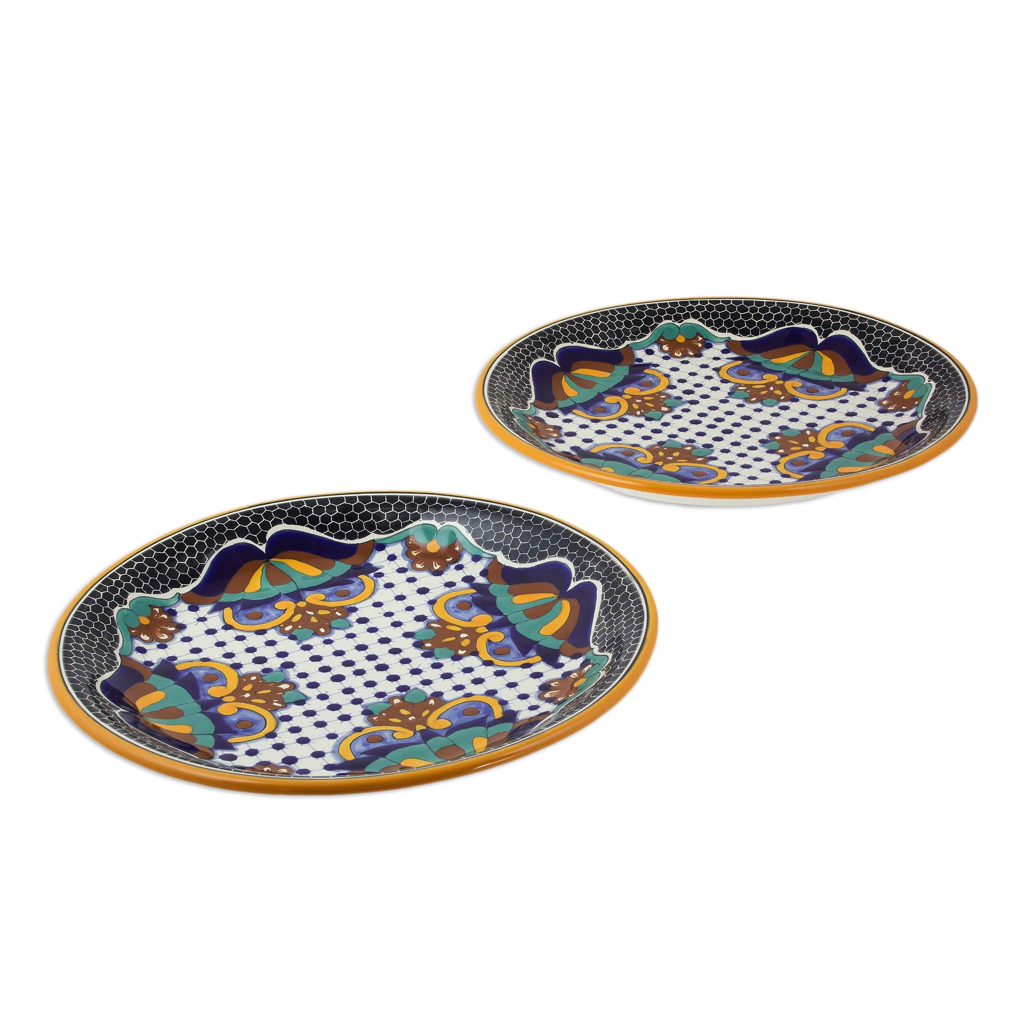 Premium Zacatlan Flowers Handcrafted Ceramic Dinner Plates - Set of 2