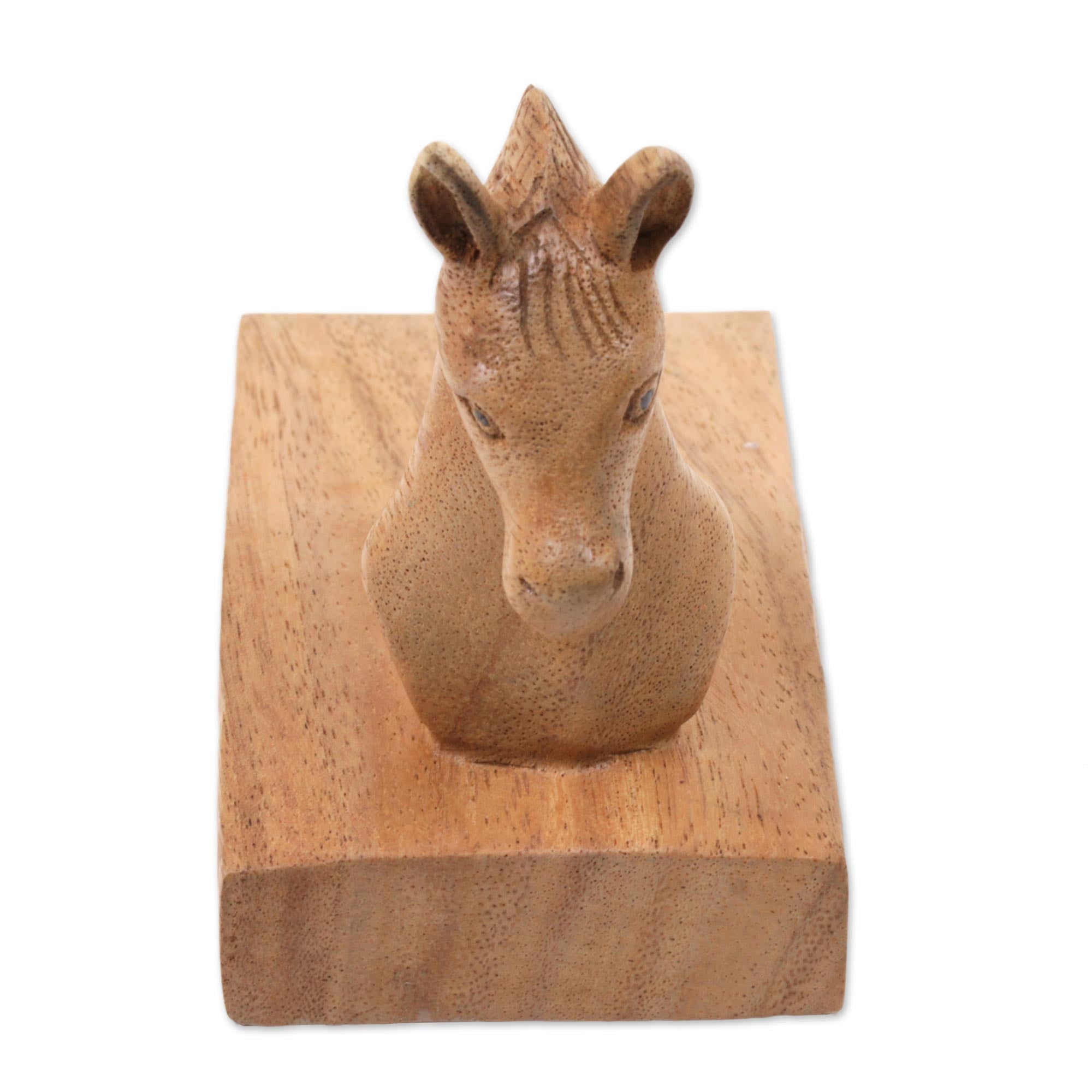 Premium Hand-Carved Suar Wood Horse Door Stopper - Elegant Brown Finish, Artisan Crafted in Bali