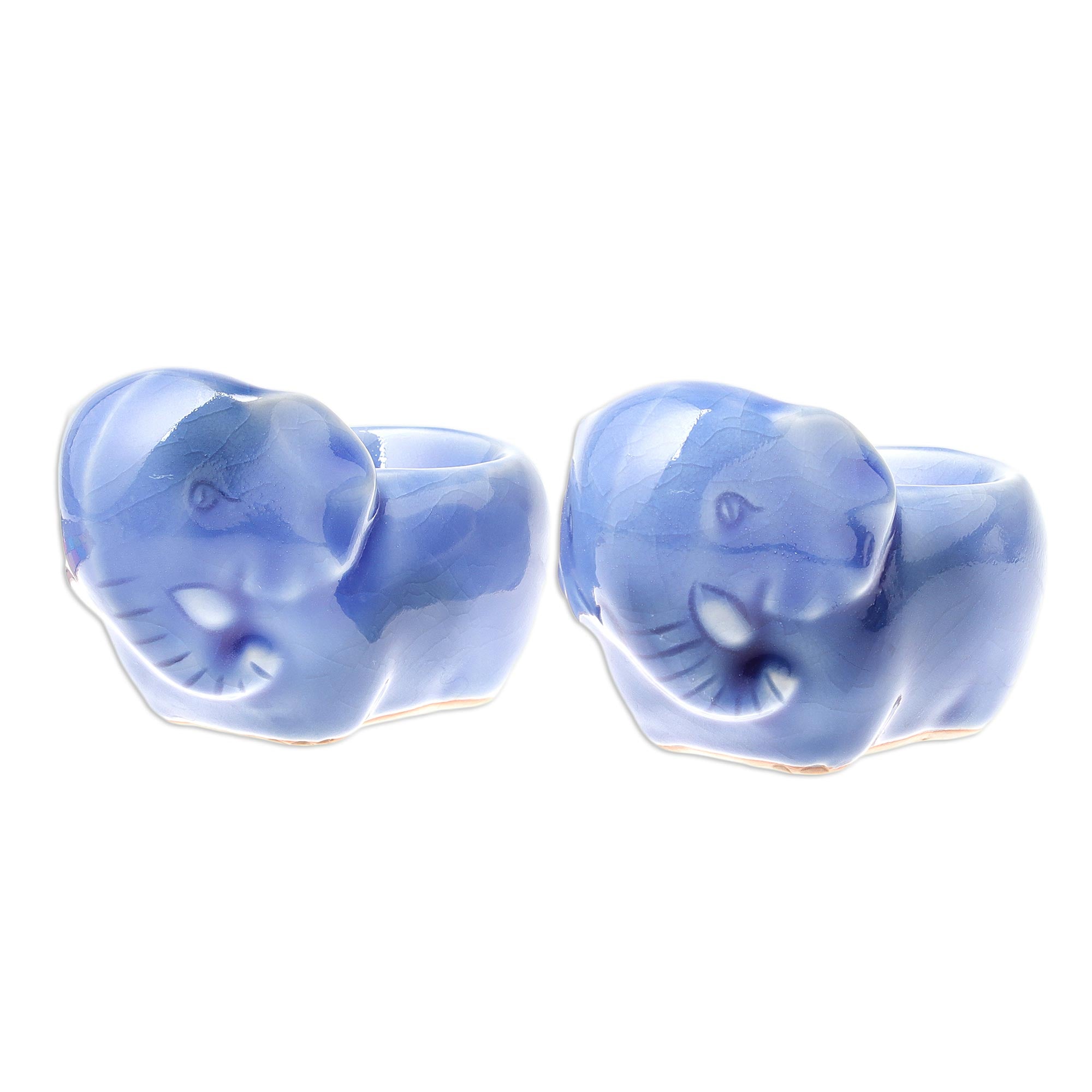 Premium Elephant Sisters Ceramic Egg Cups – Handcrafted Blue Crackle Finish (Set of 2)
