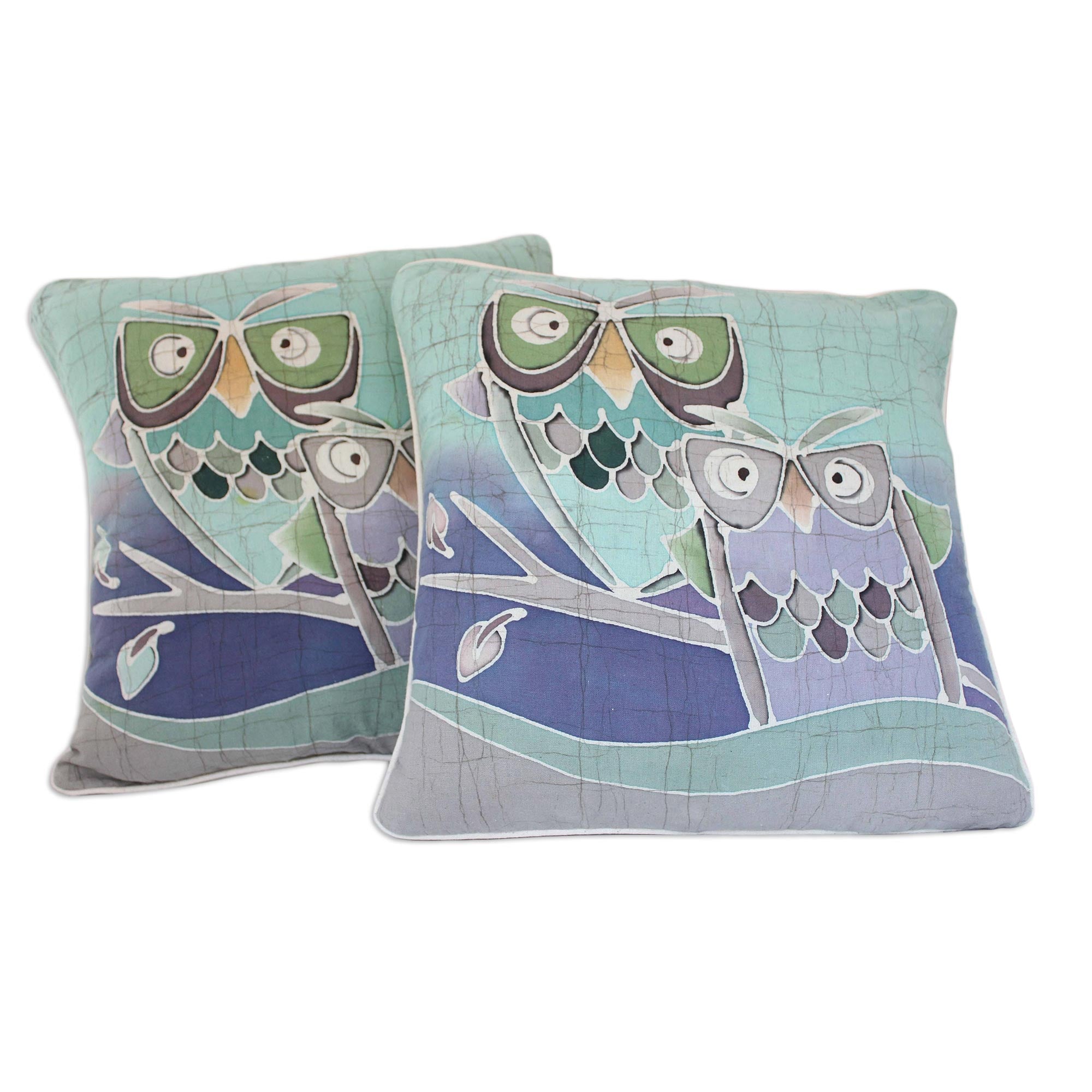 Premium Mischievous Owls Throw Pillow Covers - Set of 2