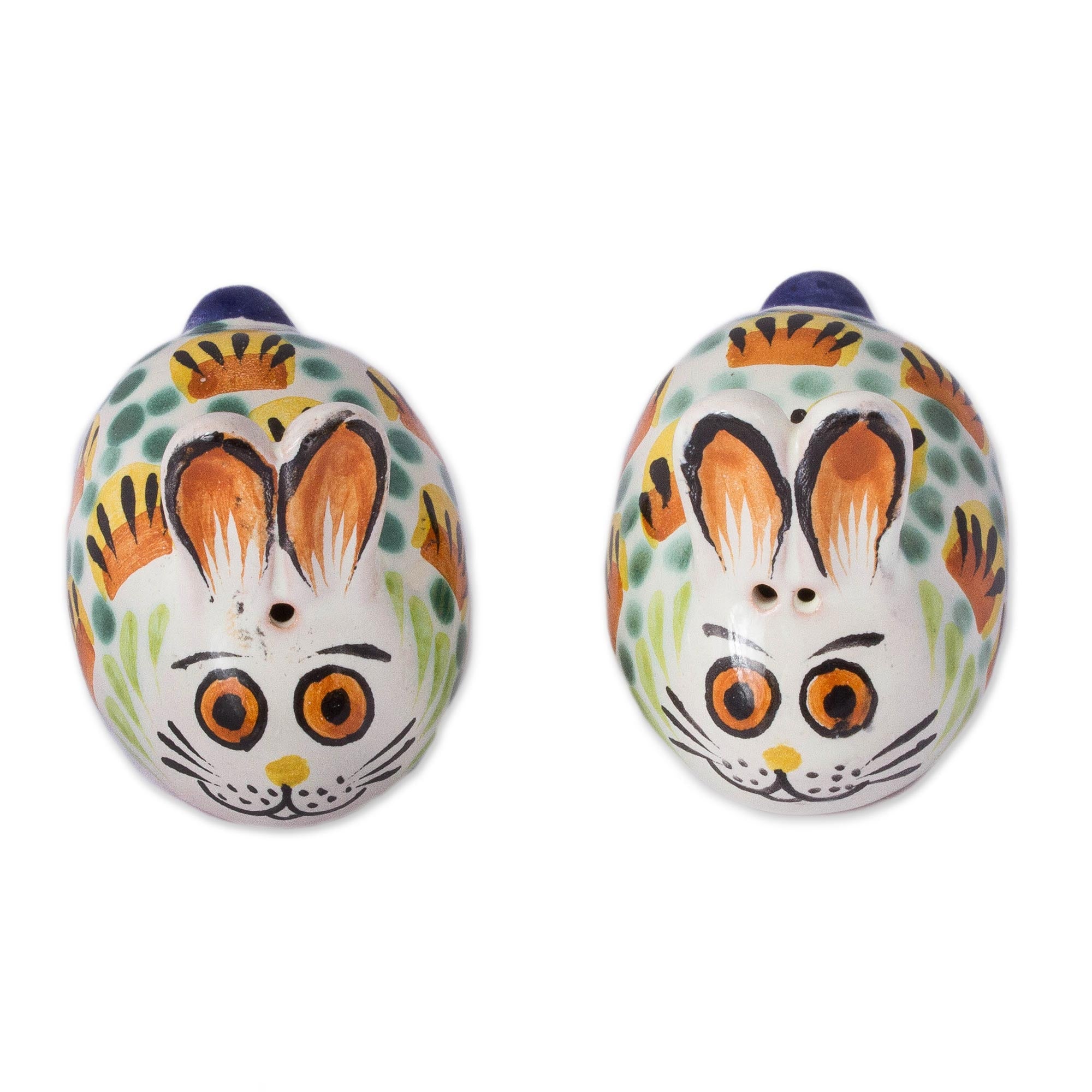 Premium Majolica Ceramic Rabbit Salt & Pepper Shakers - Handcrafted Farmhouse Pair
