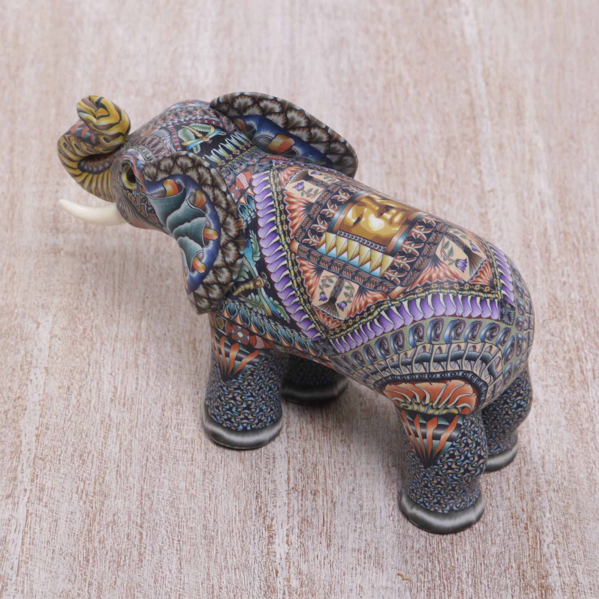 Premium Handcrafted Elephant Sculpture - Vibrant Polymer Clay Art from Bali
