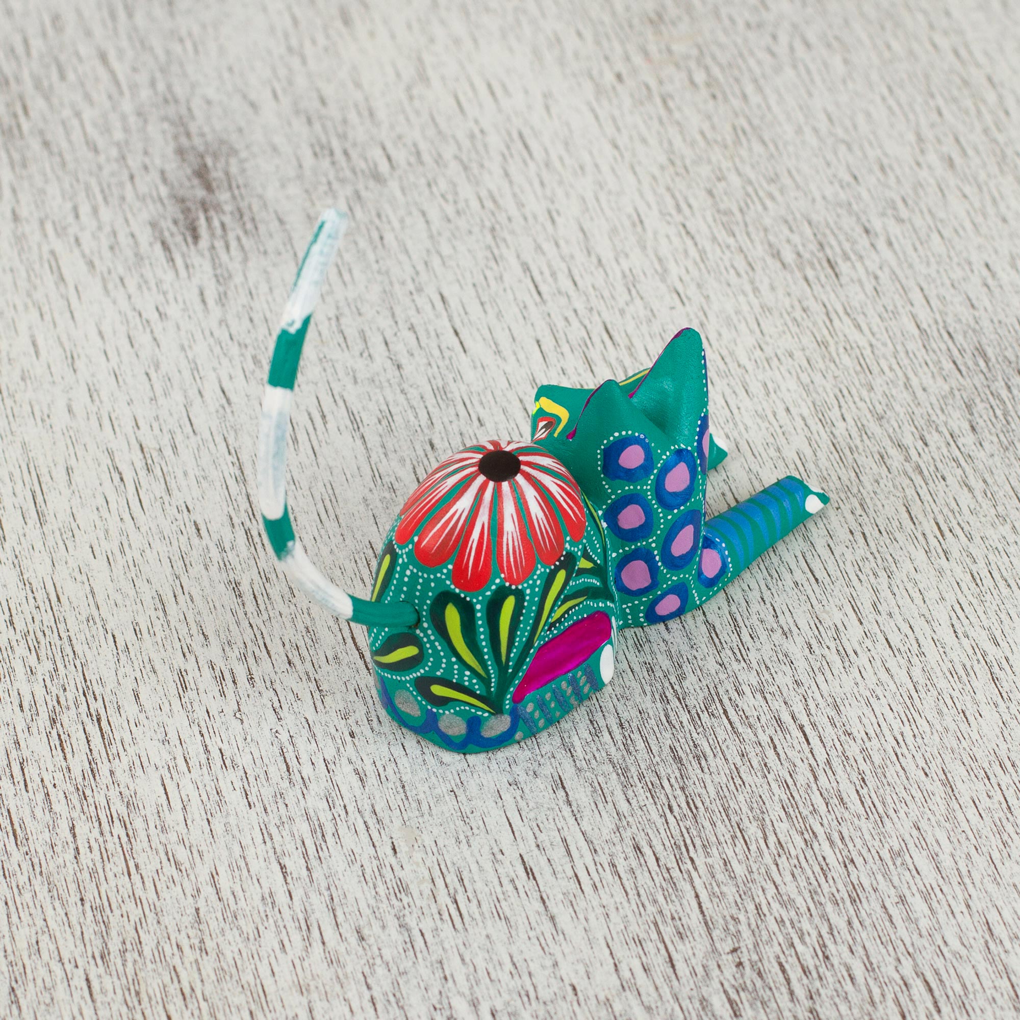 Premium Teal Copal Wood Alebrije Cat Sculpture – Handcrafted Mexican Art