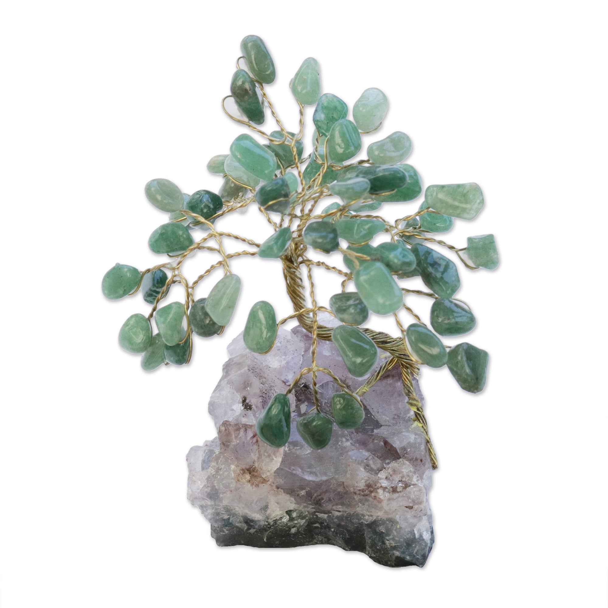 Premium Hope & Happiness Mini Gemstone Tree Sculpture - Green Quartz & Amethyst