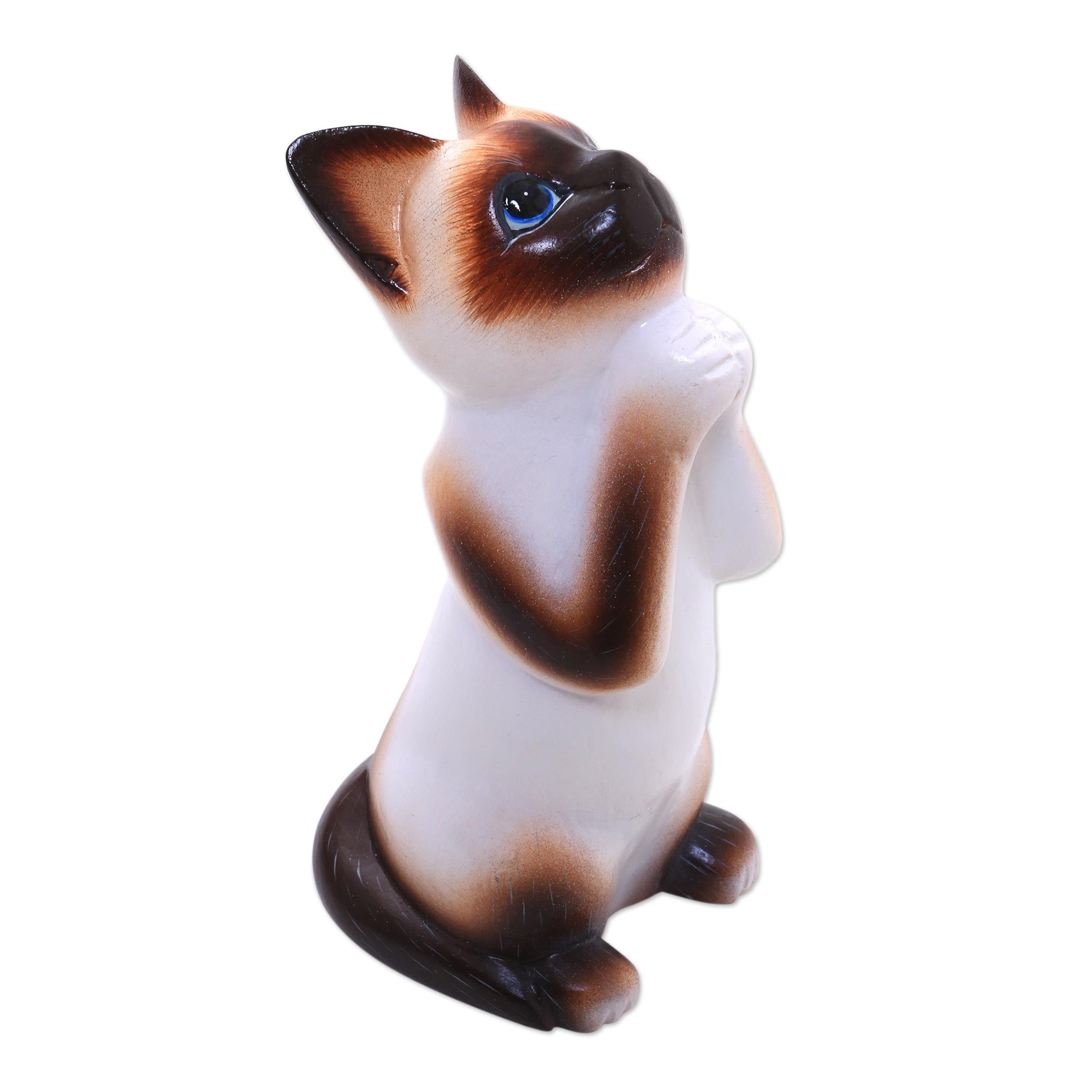 Premium Siamese Cat Wish Sculpture - Handcrafted Albesia Wood Art