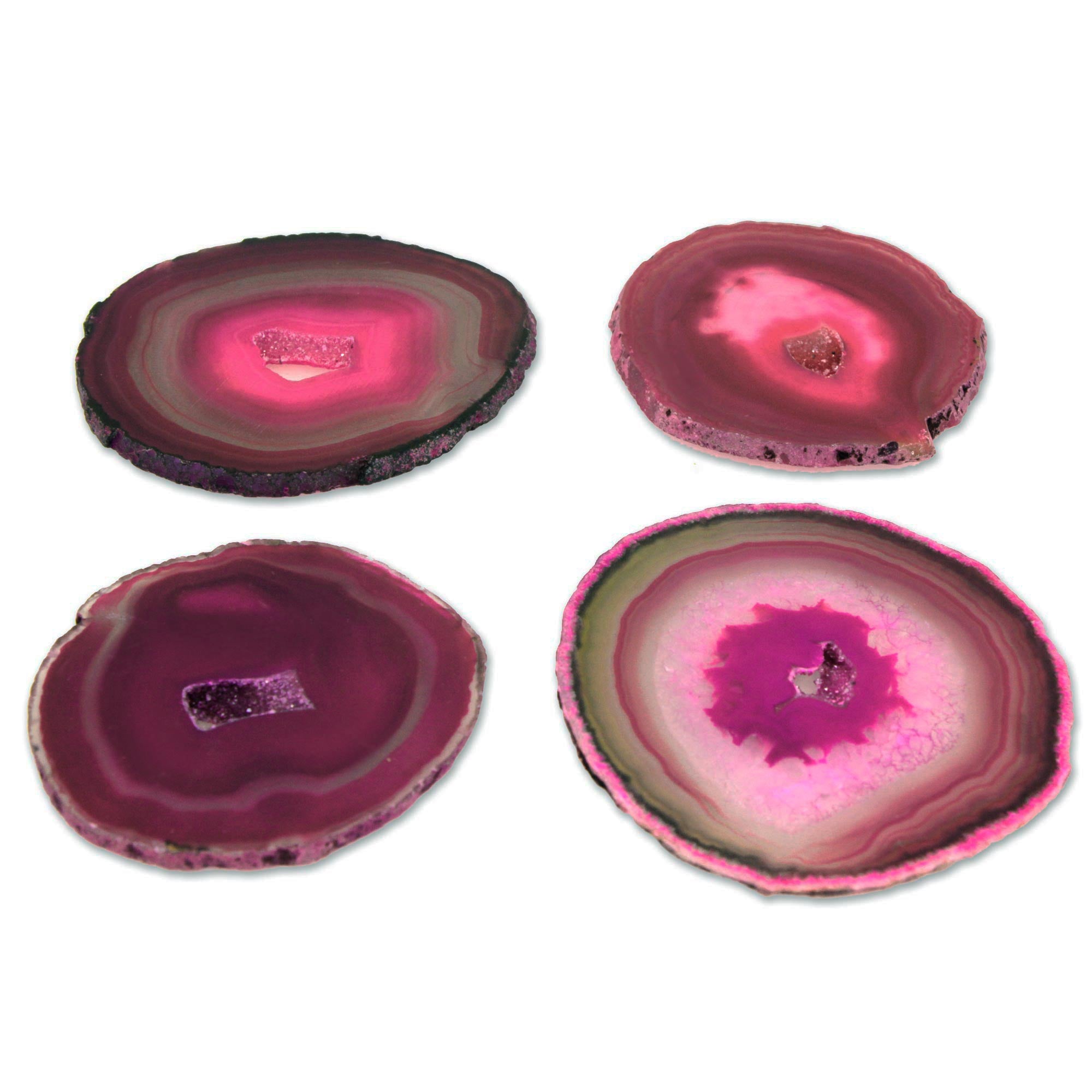 Premium Shocking Rose Brazilian Agate Coasters - Set of 4