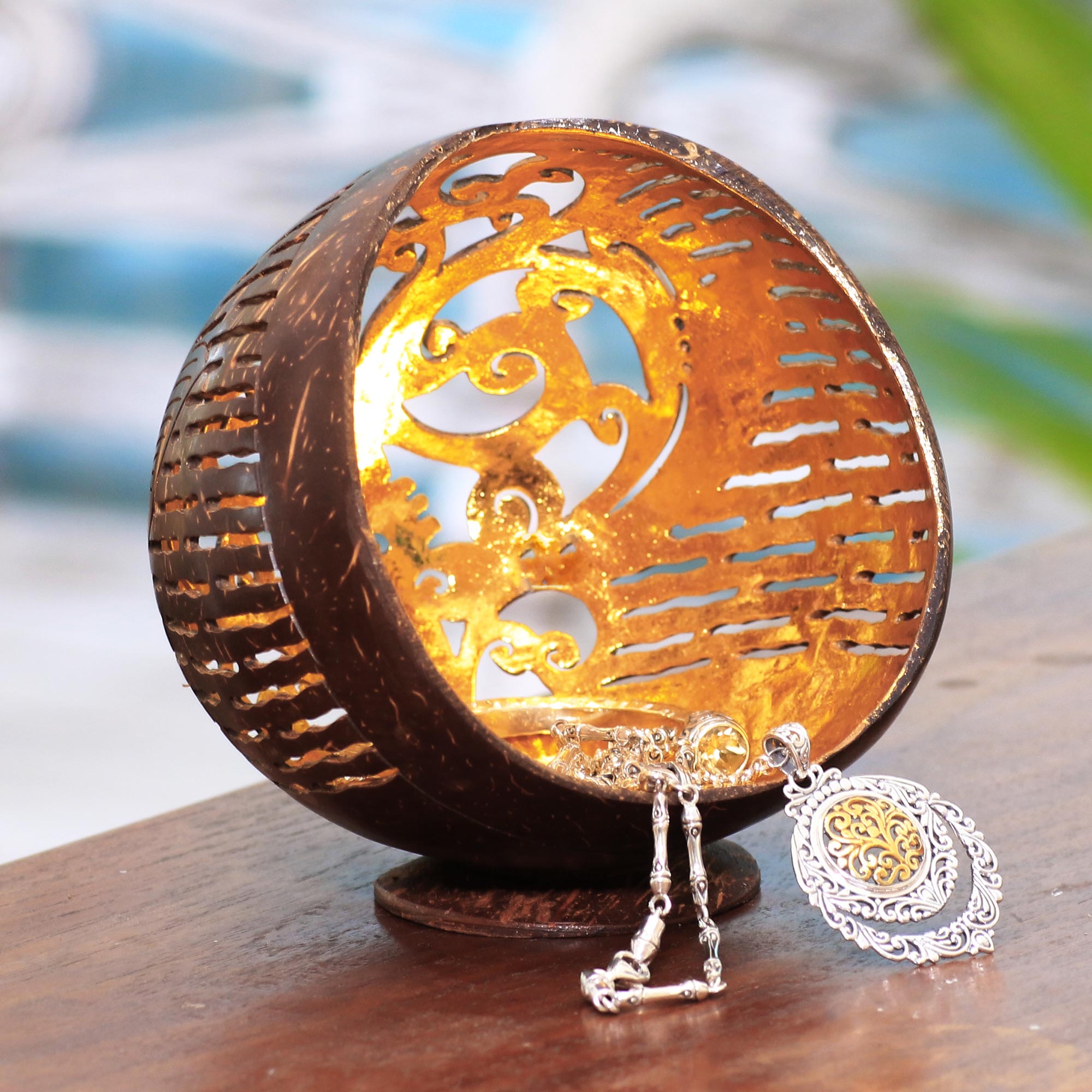 Premium Golden Palace Coconut Shell Catchall - Handcrafted in Bali