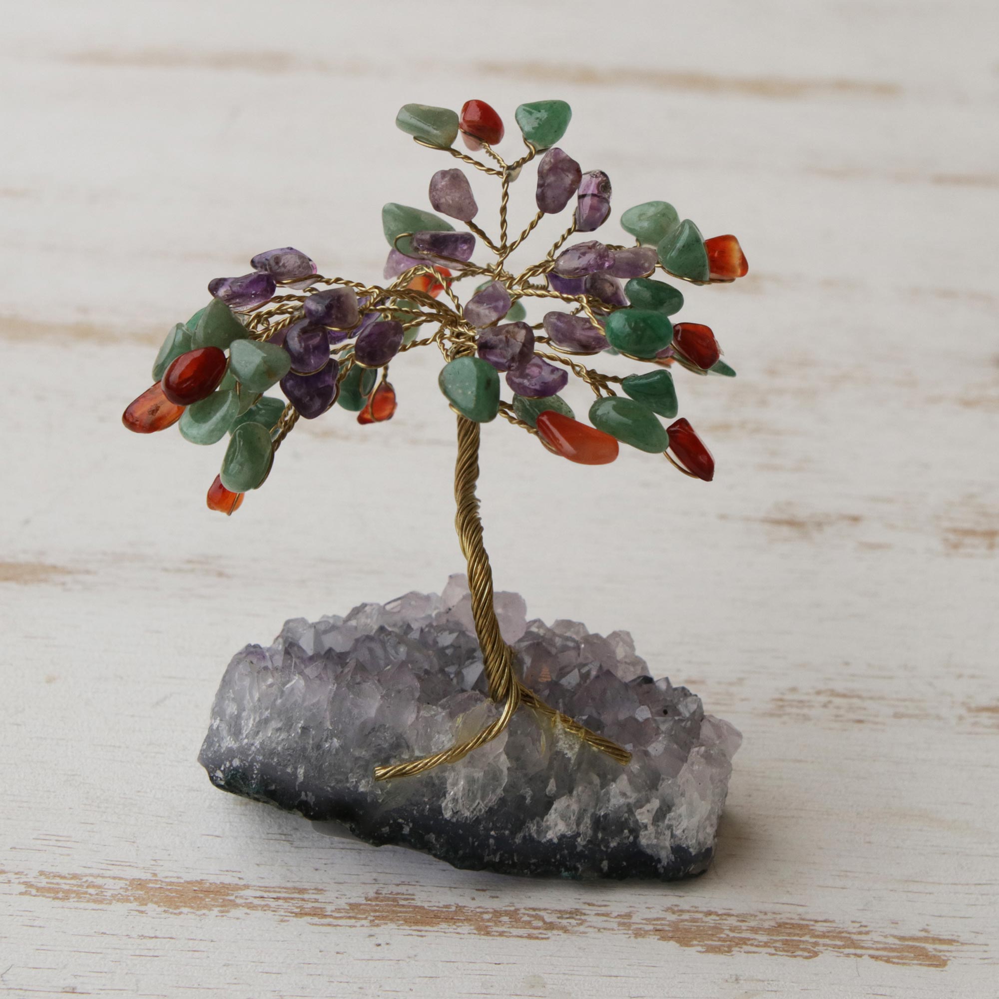 Premium Spring Gemstone Tree Sculpture - Amethyst & Quartz Handcrafted Art