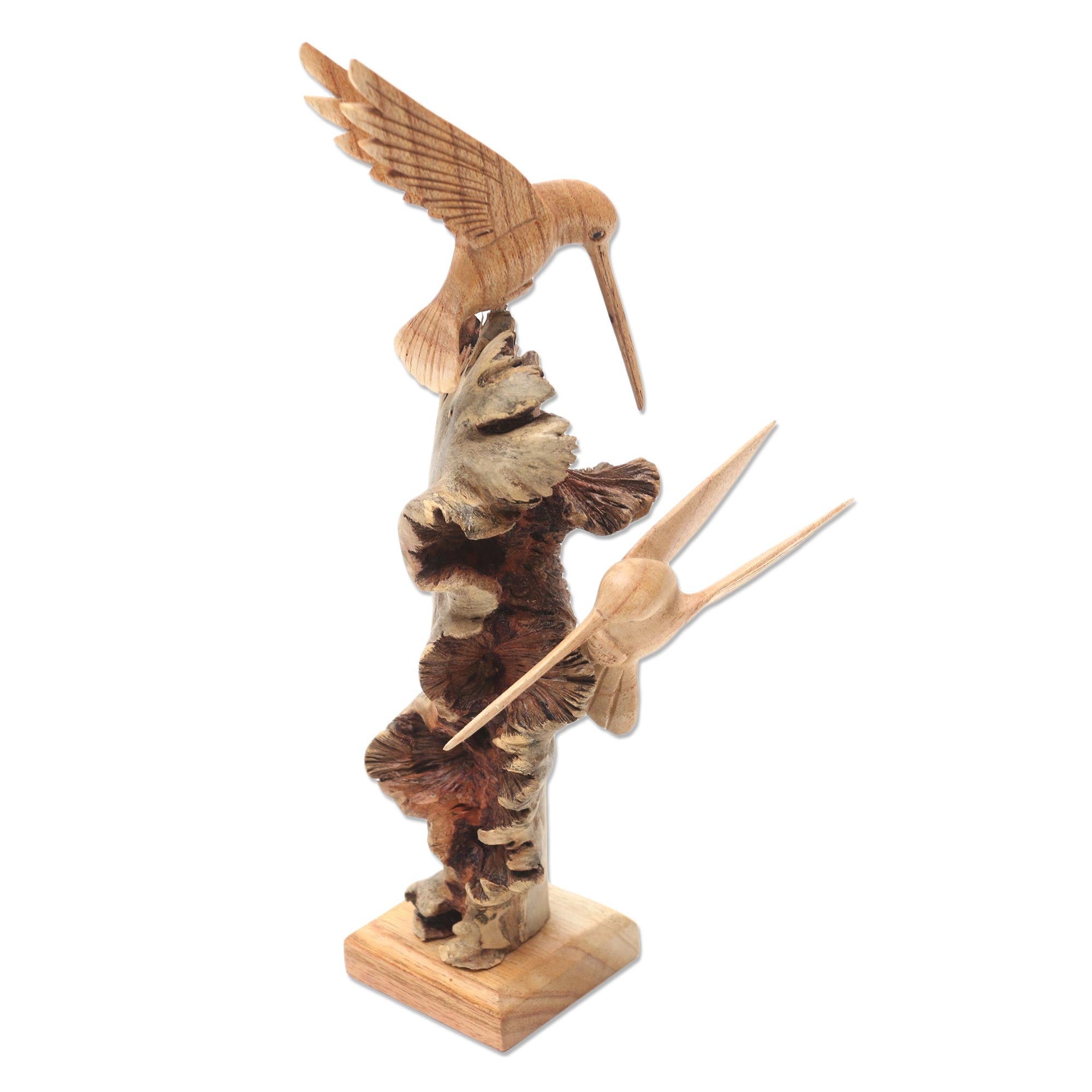 Premium Hand-Carved Hummingbird Sculpture – Unique Benalu Wood Base