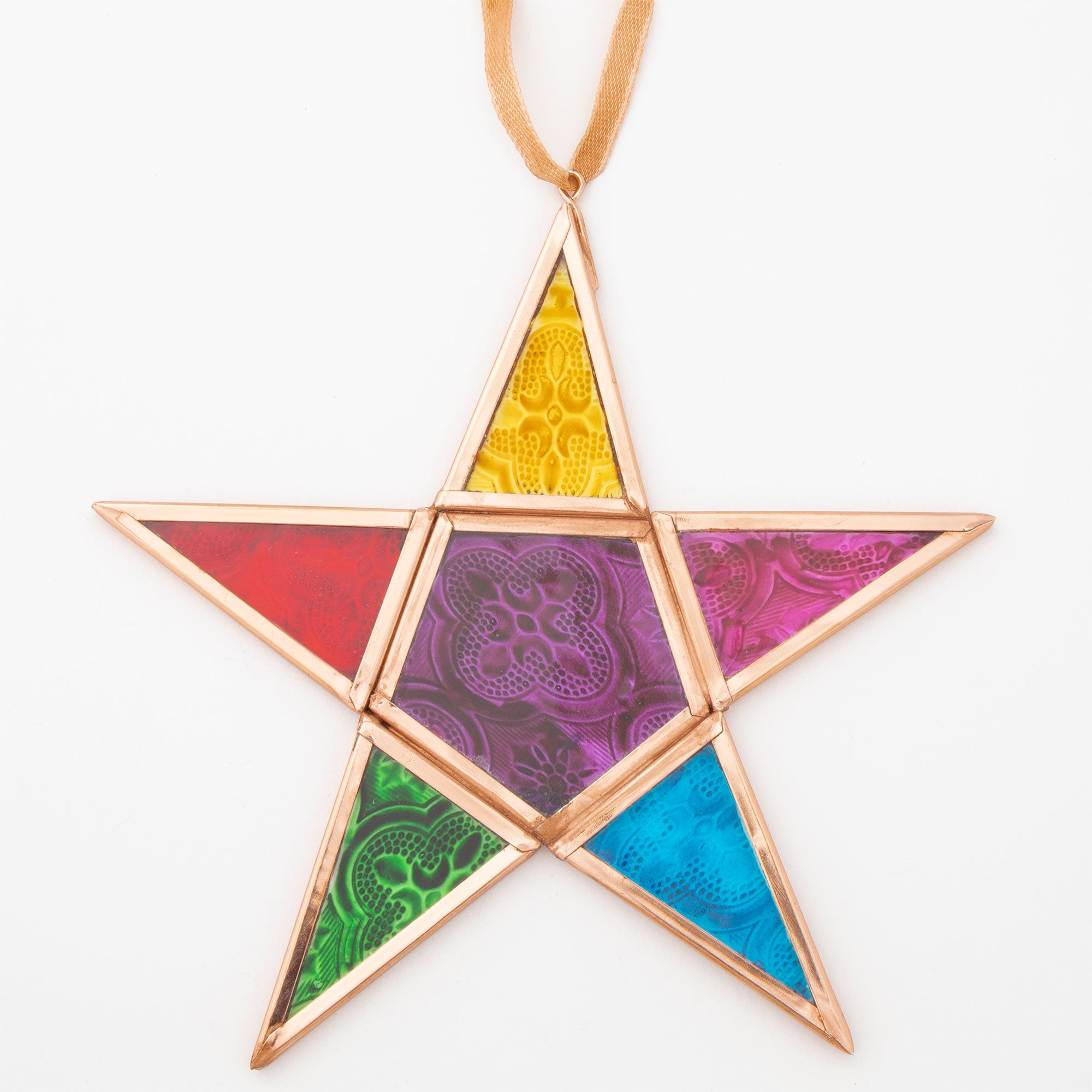 Premium Moravian Rainbow Star Ornament - Handmade Stained Glass Decor