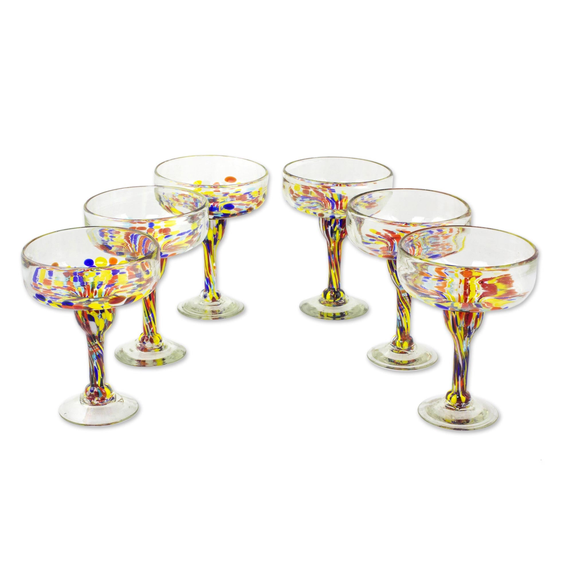 Premium Confetti Festival Hand-Blown Glass Margarita Glasses - Set of 6