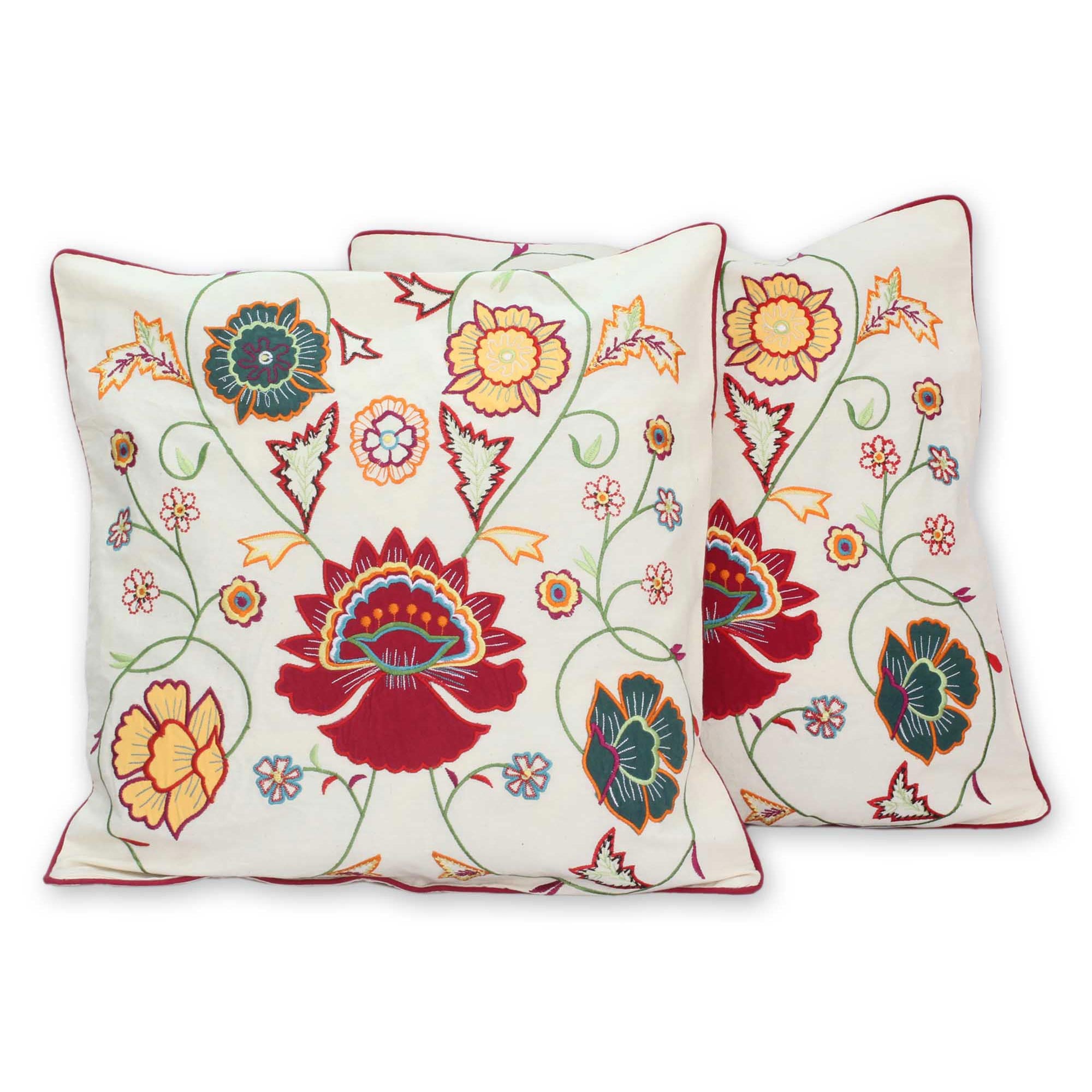 Premium Eternal Spring Embroidered Cotton Cushion Covers (Set of 2)