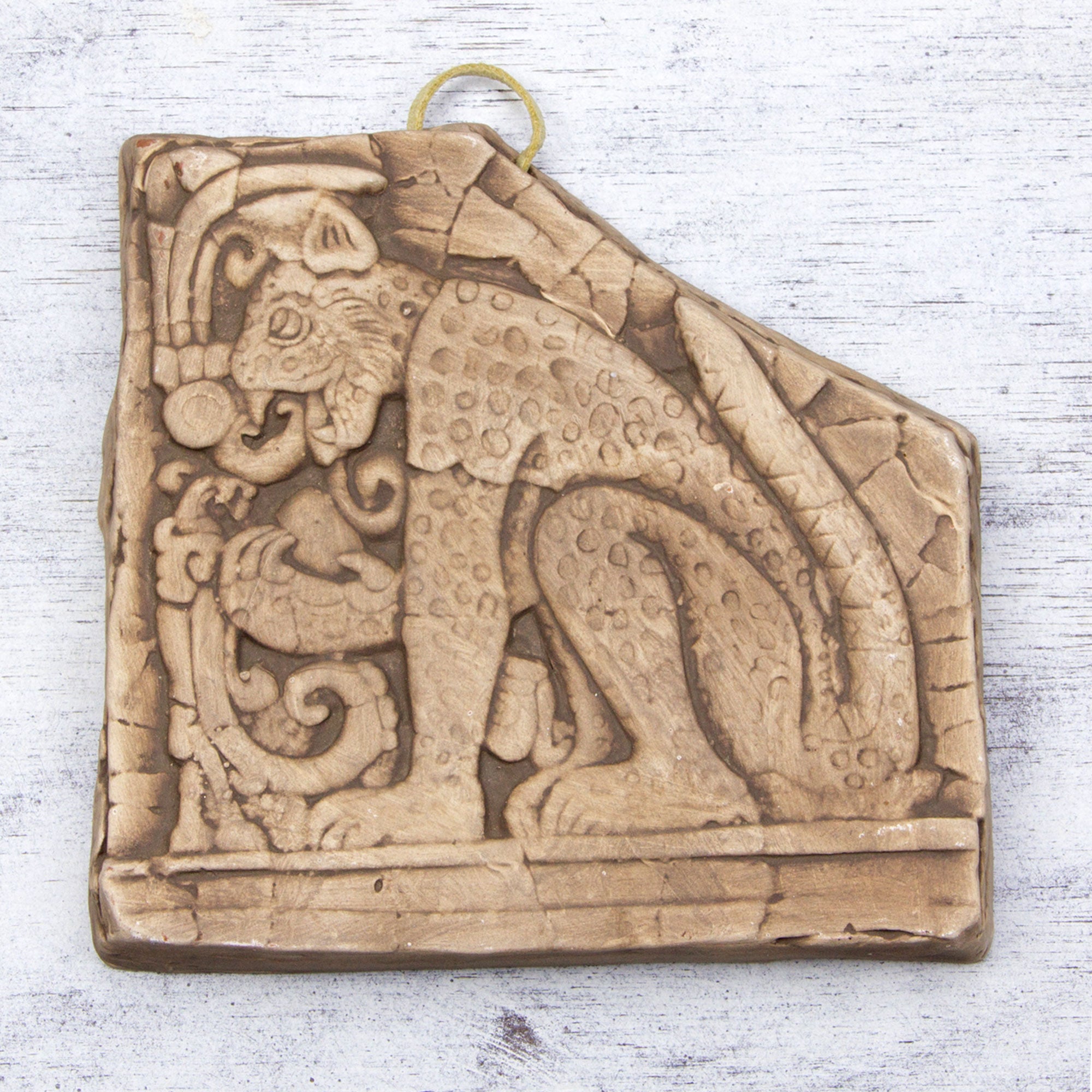 Premium Maya Jaguar Ceramic Plaque - Handcrafted Artistry