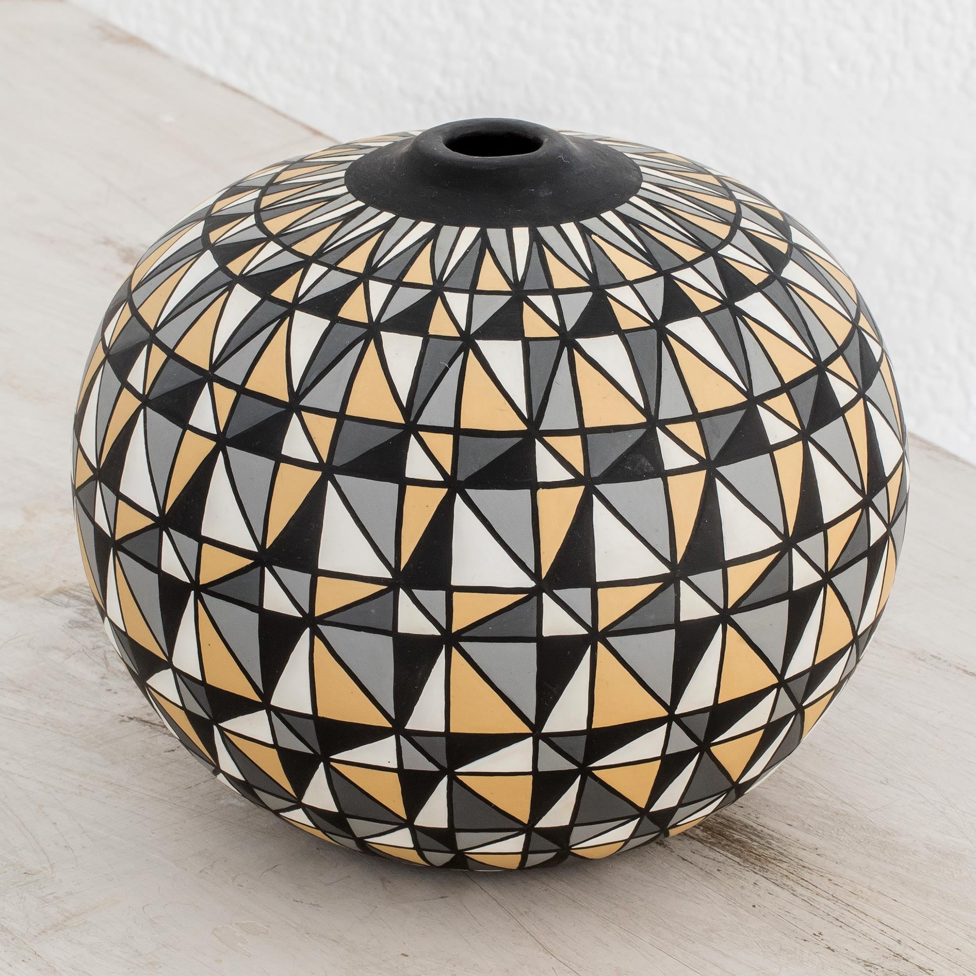 Premium Tricolor Elegance Hand-Painted Ceramic Vase - Geometric Artistry by Arlen Estrada