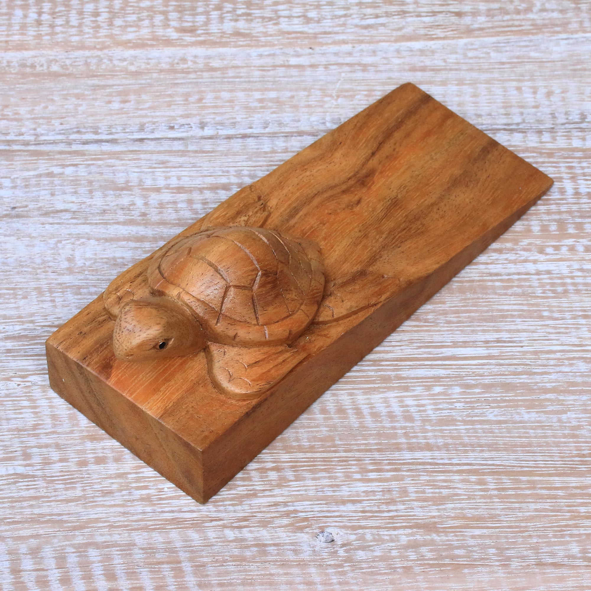 Premium Hand-Carved Baby Turtle Wooden Door Stopper