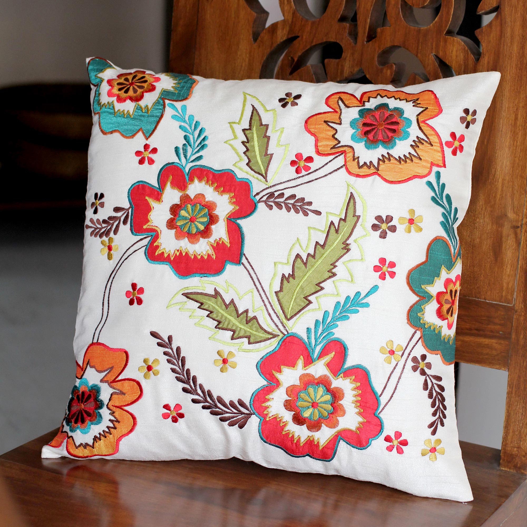 Premium Floral Applique Cushion Cover - Handmade Modern Decor