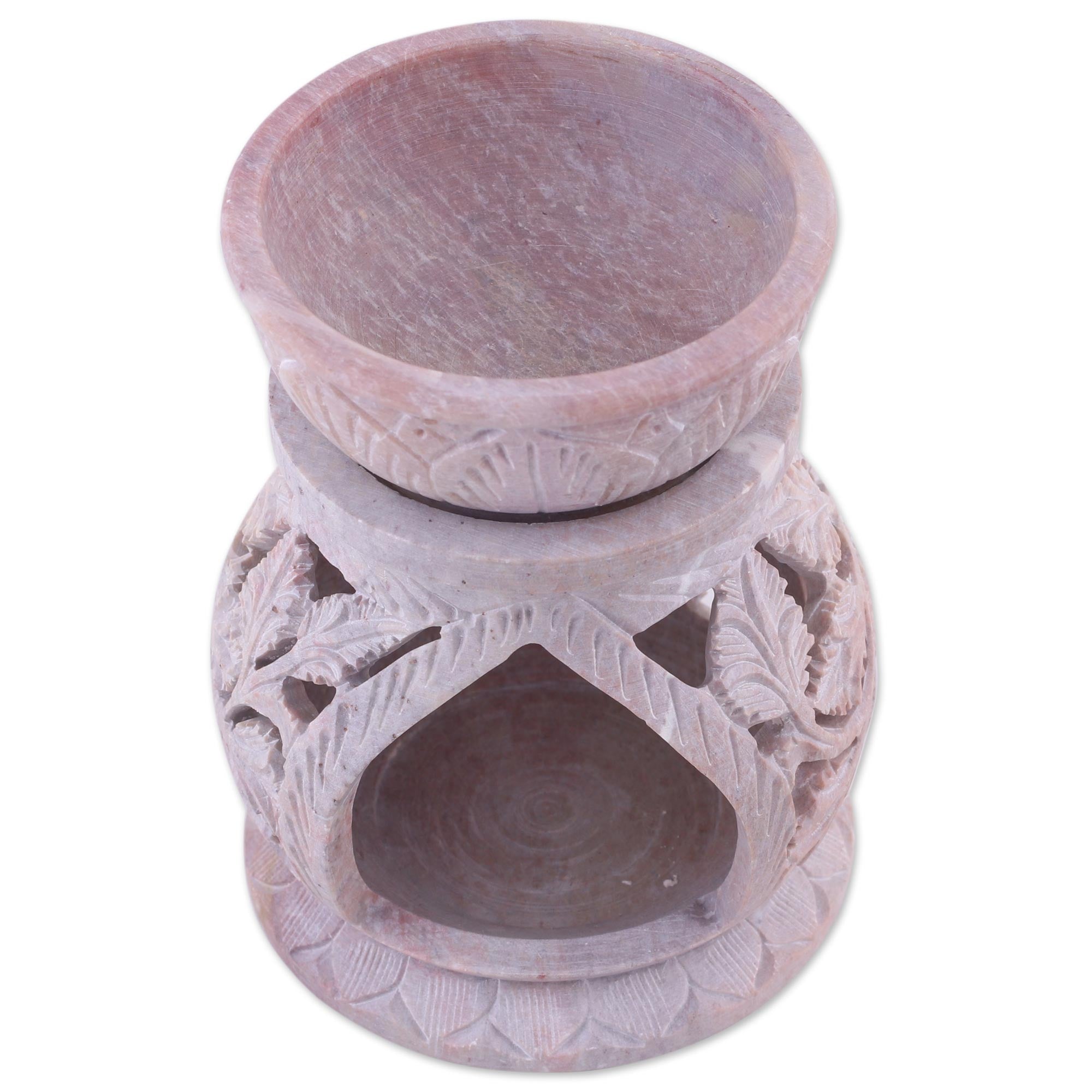 Premium Handcrafted Soapstone Oil Warmer with Leaf Motif - Ultimate Aromatherapy Essential