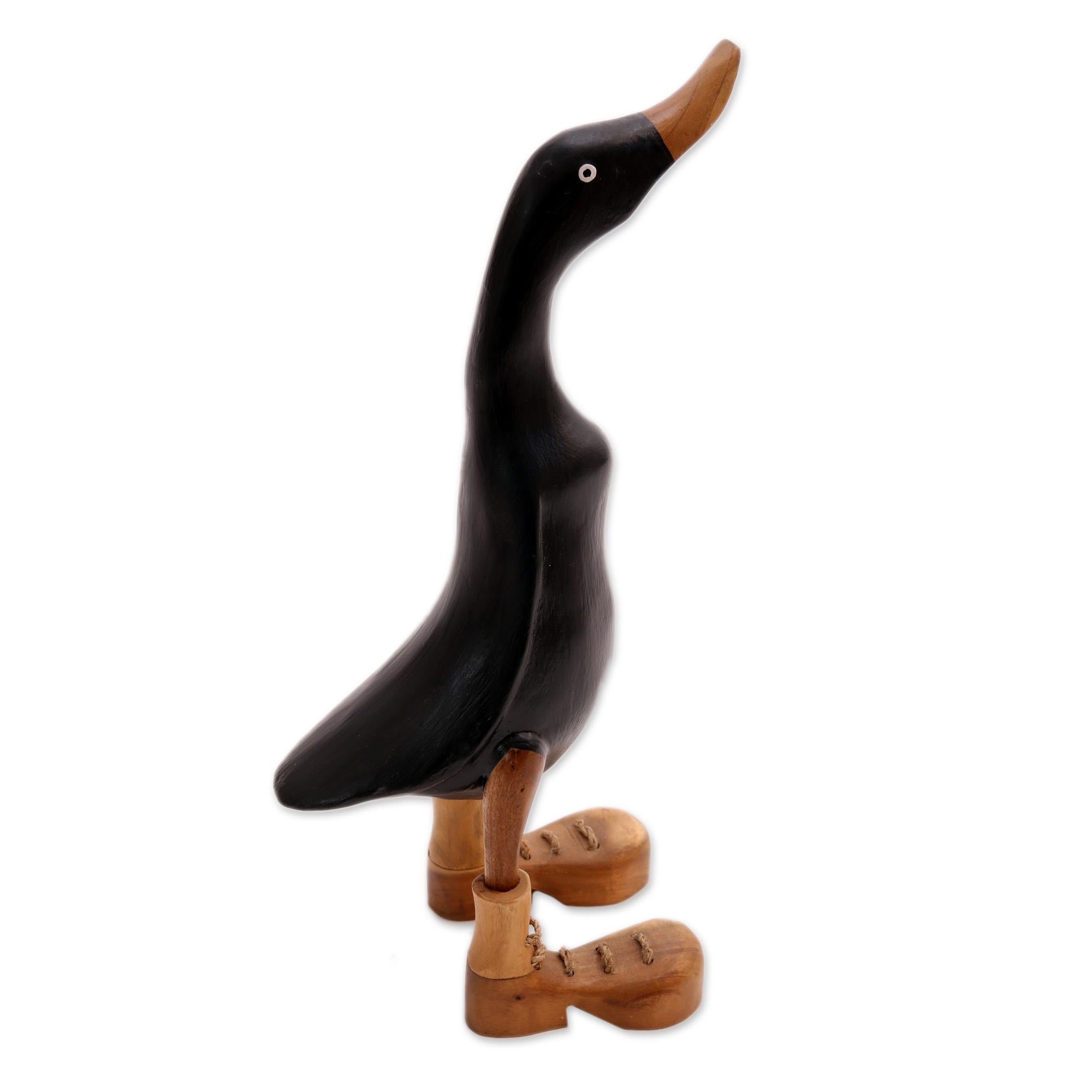 Premium Black Acacia & Bamboo Root Duck Sculpture from Bali - Handcrafted Art Piece