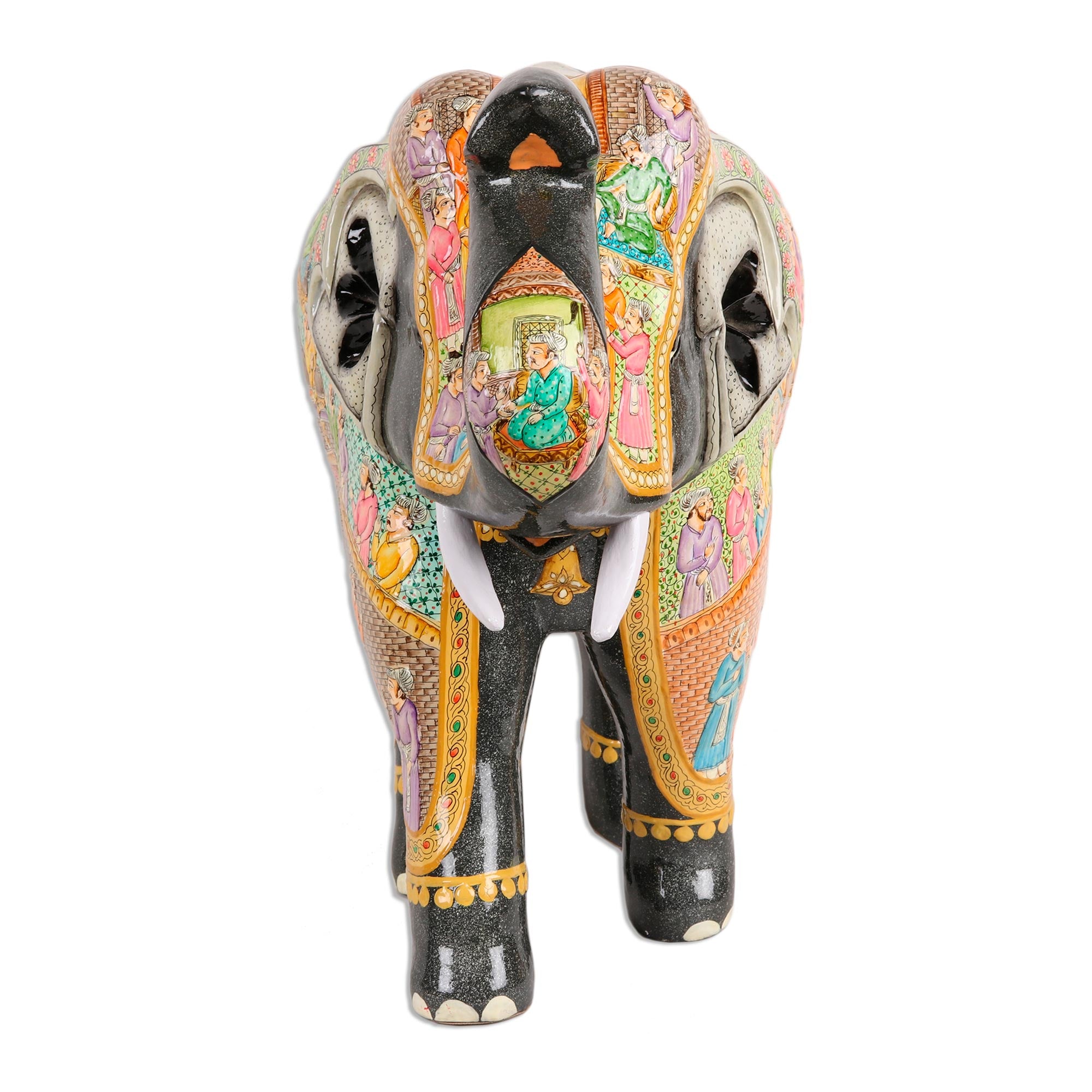 Premium Mughal Elephant Sculpture - Hand Painted Papier Mache Art Piece (14 Inch)
