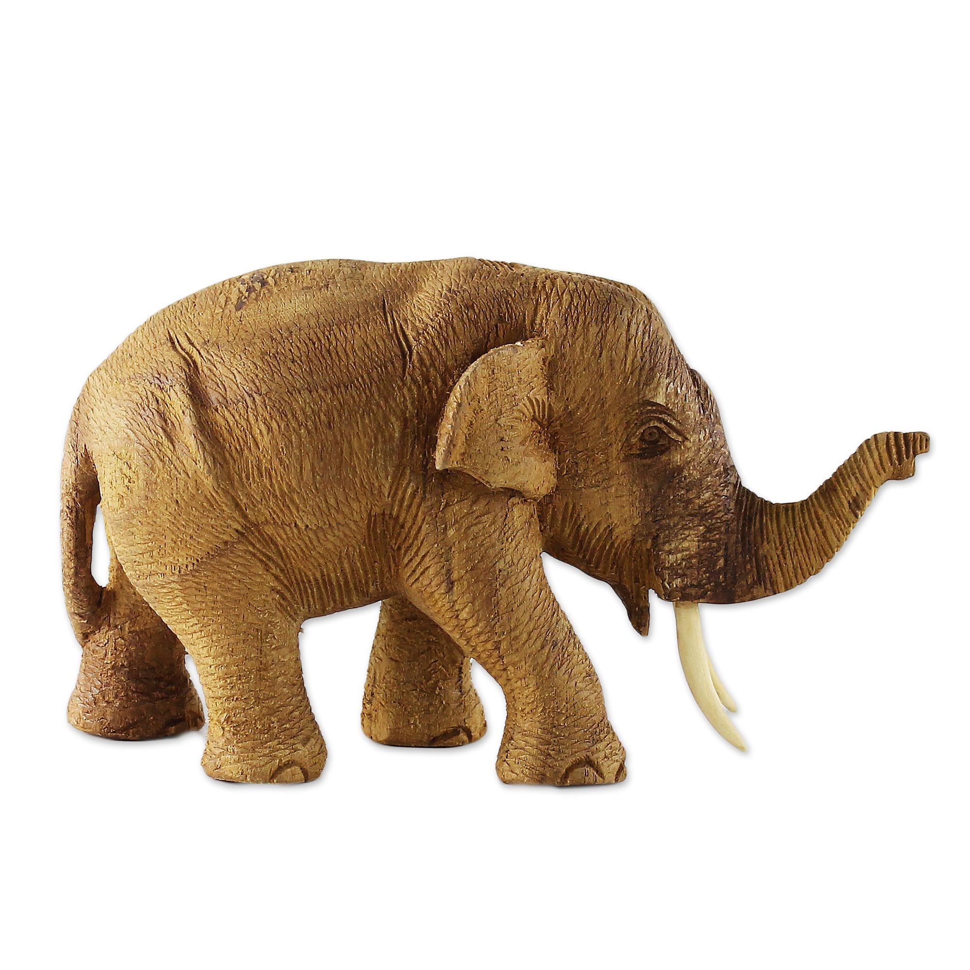 Premium Hand-Carved Thai Teak Wood Elephant Sculpture - Rustic Elegance
