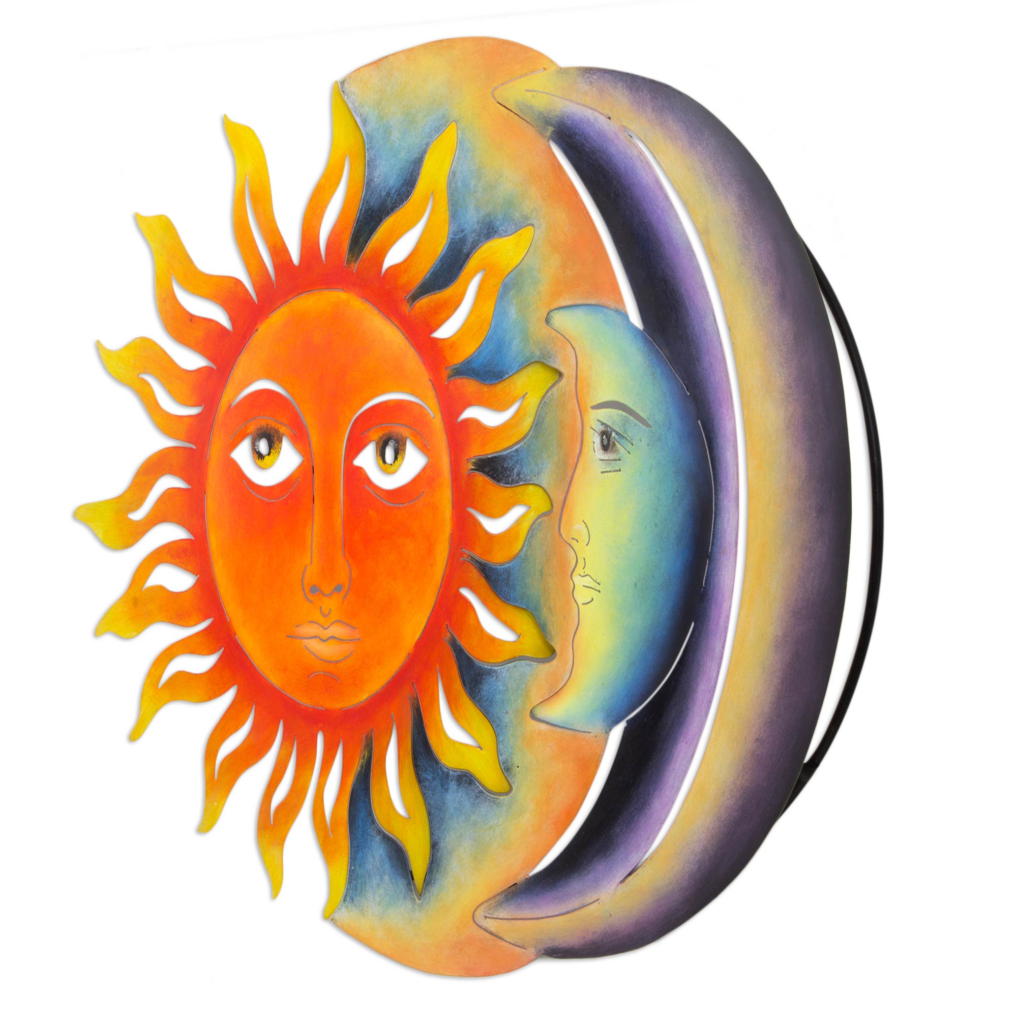 Premium Eclipse Wall Art: Handcrafted Sun & Moon Steel Sculpture in Festive Colors