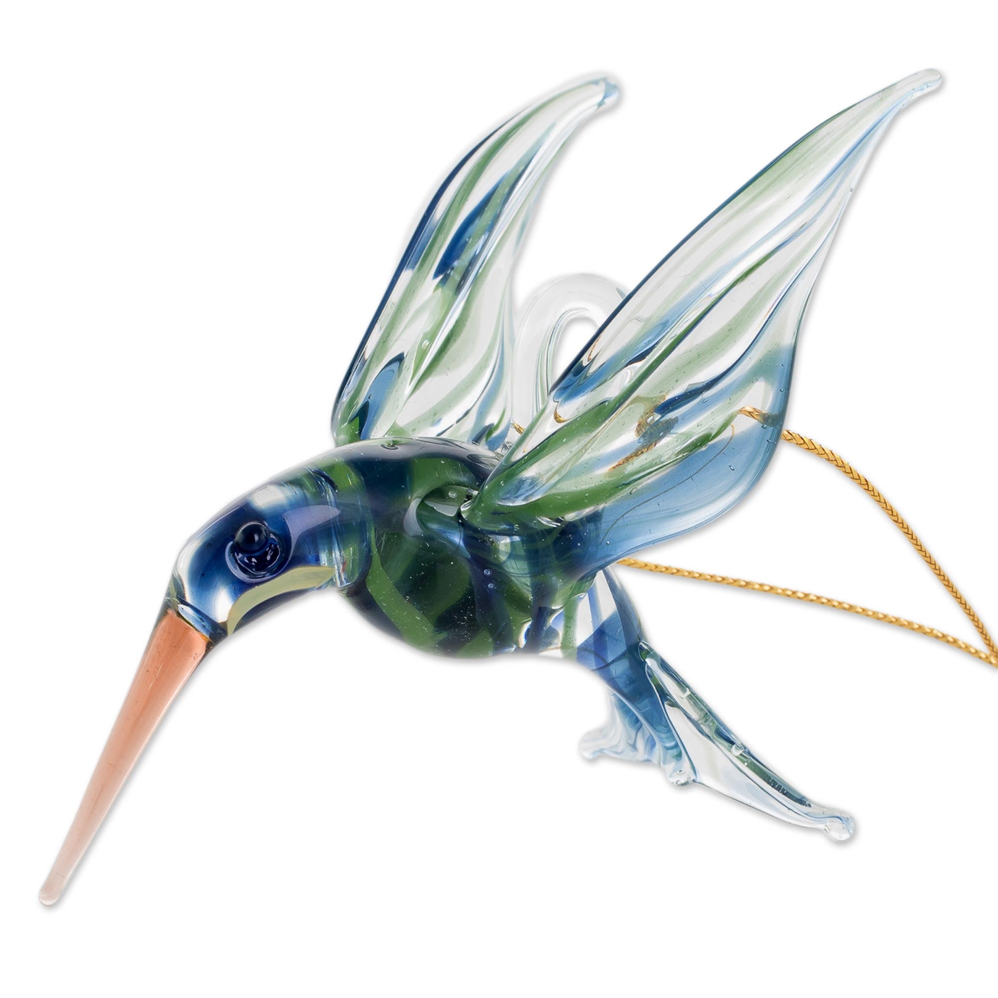 Premium Handblown Glass Hummingbird Figurine - Blue & Green Artistry