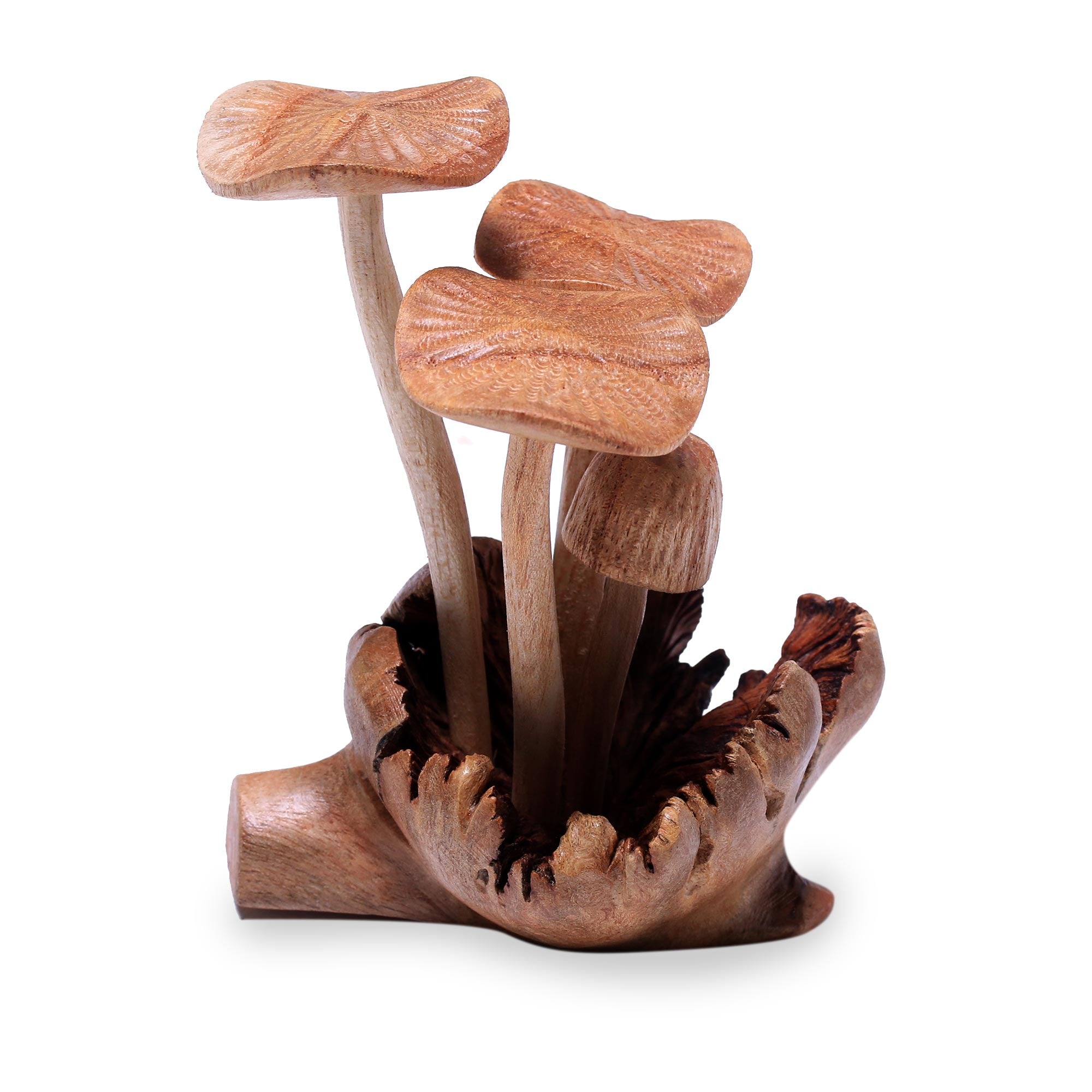 Premium Majestic Mushroom Sculpture - Hand-Carved Jempinis & Benalu Wood Figurine (4.5 in.)
