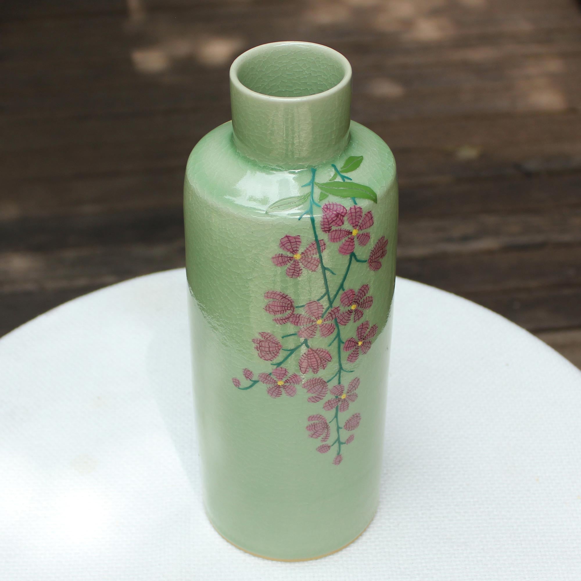 Premium Handcrafted Celadon Floral Vase - Thai Artisan Elegance
