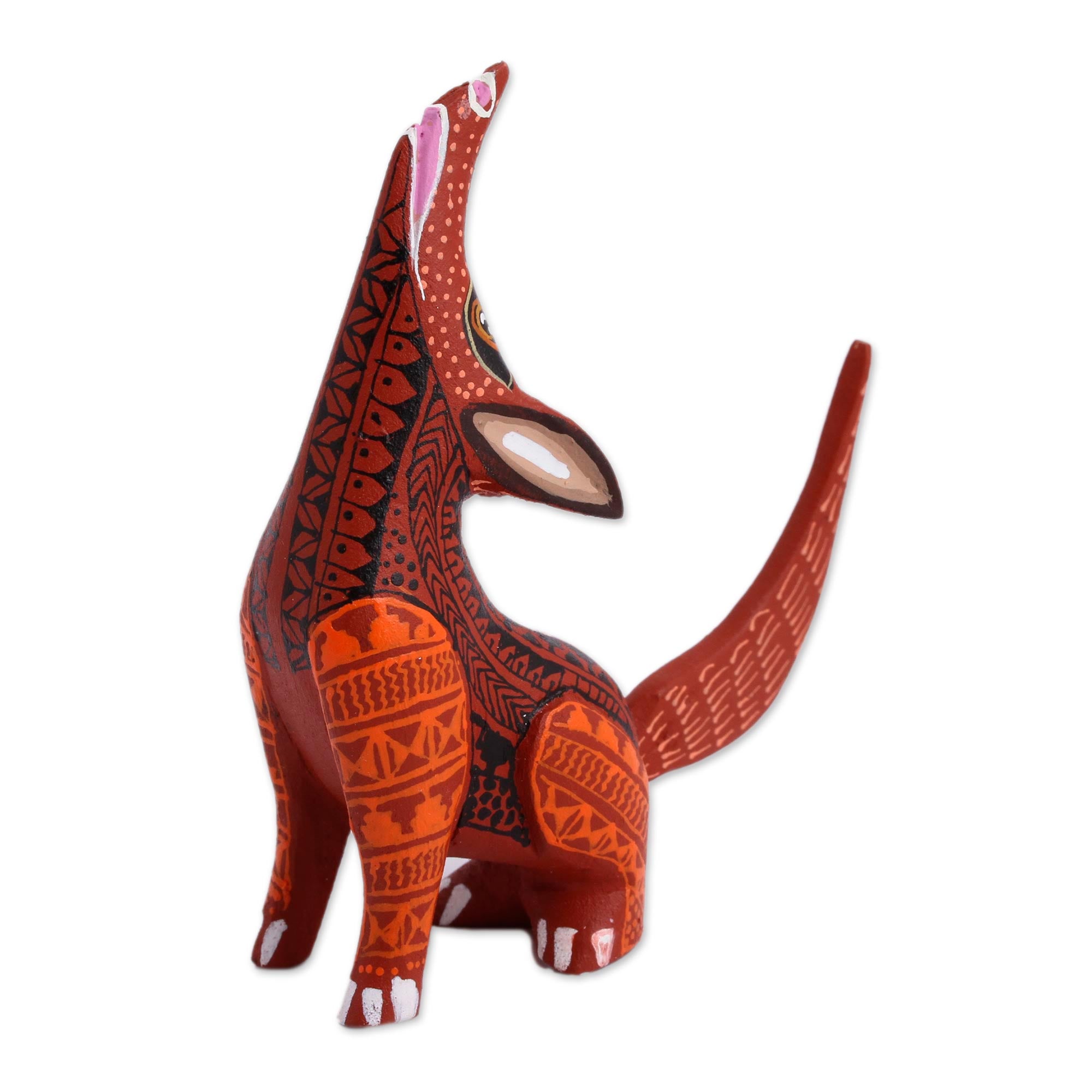 Premium Hand-Crafted Coyote Alebrije Figurine - Mexican Folk Art in Vibrant Red & Orange