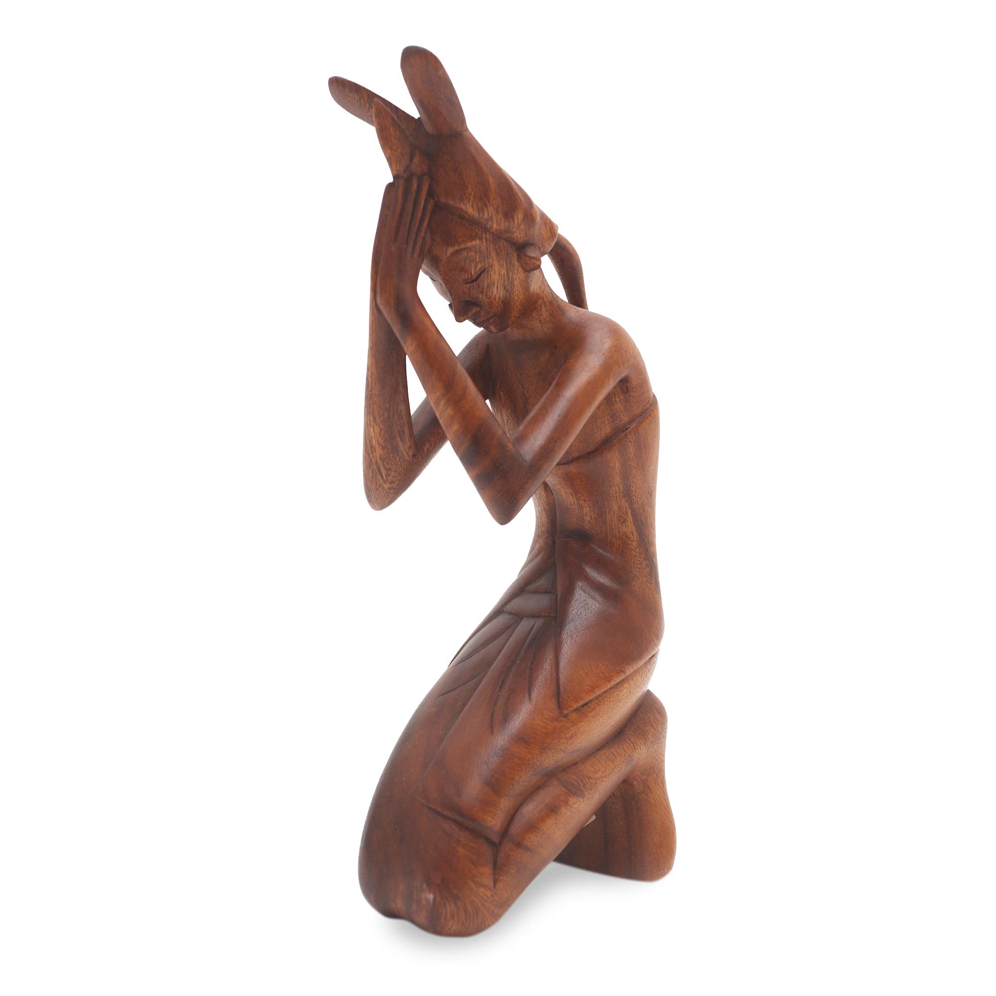 Premium Hand-Carved Balinese Praying Woman Statue