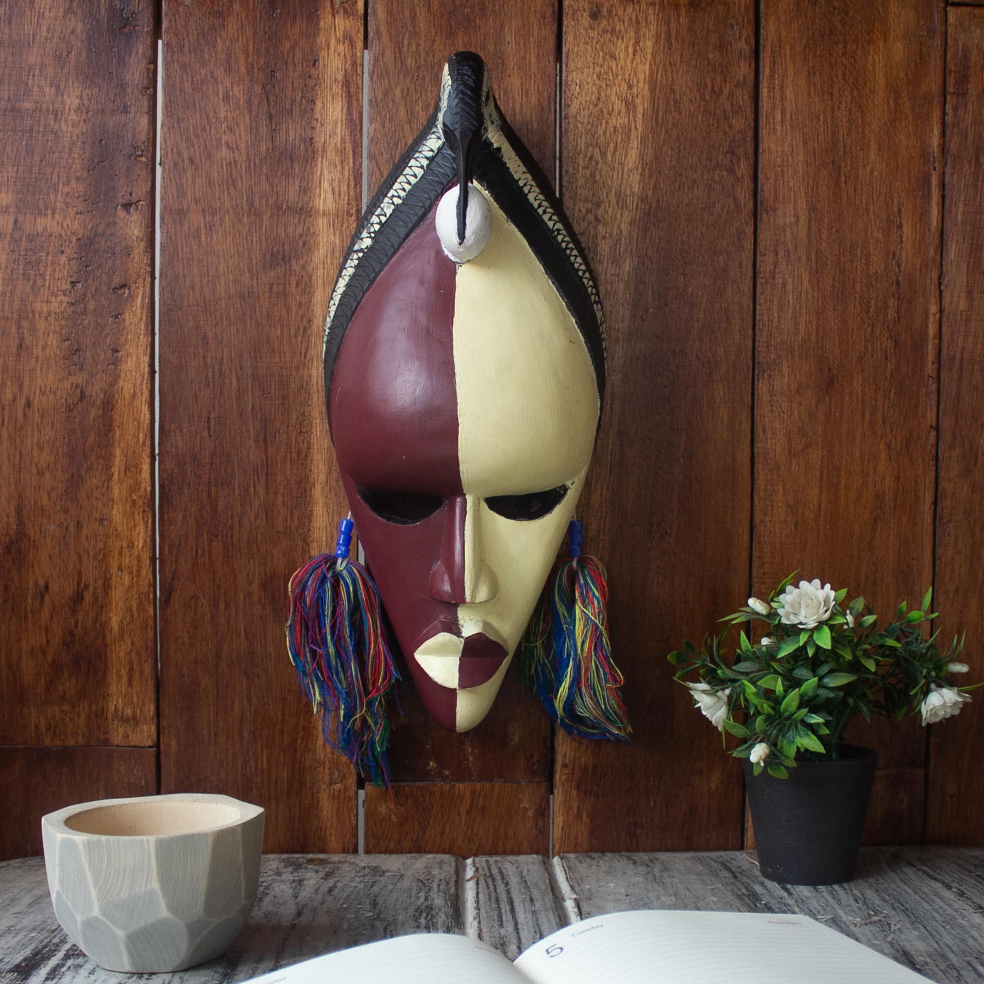 Premium Sankofa Bird African Wall Mask - Handcrafted Sese Wood Art