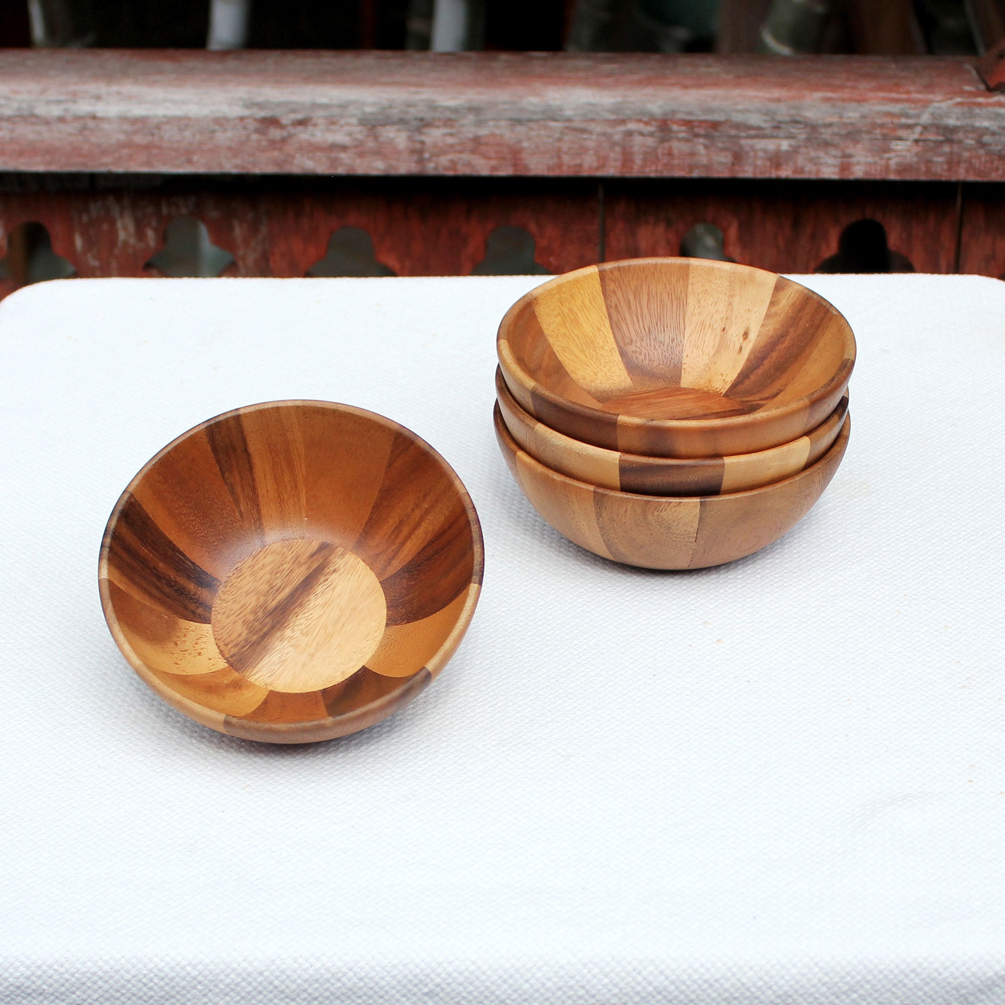 Premium Handcrafted Raintree Wood Snack Bowls - Set of 4 (Thailand Artisan Collection)