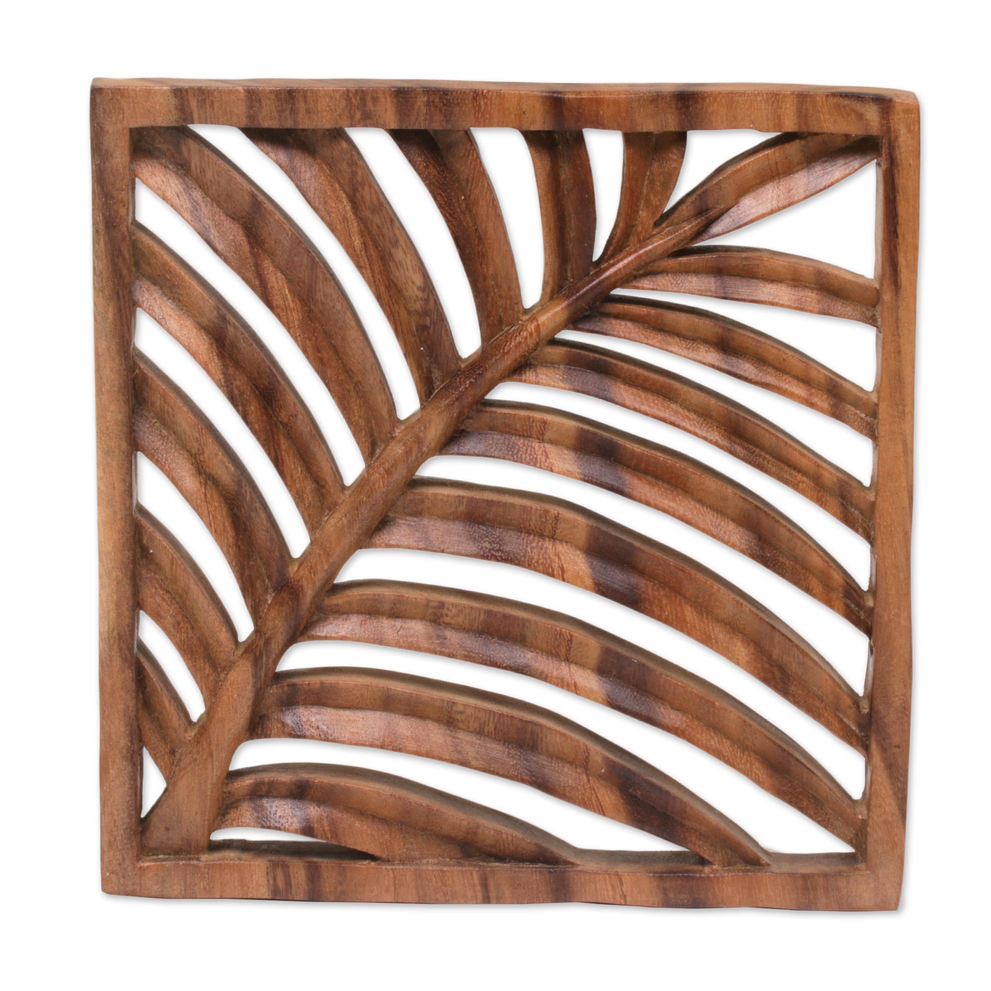 Premium Tropical Vibes Hand-Carved Suar Wood Wall Art Panel