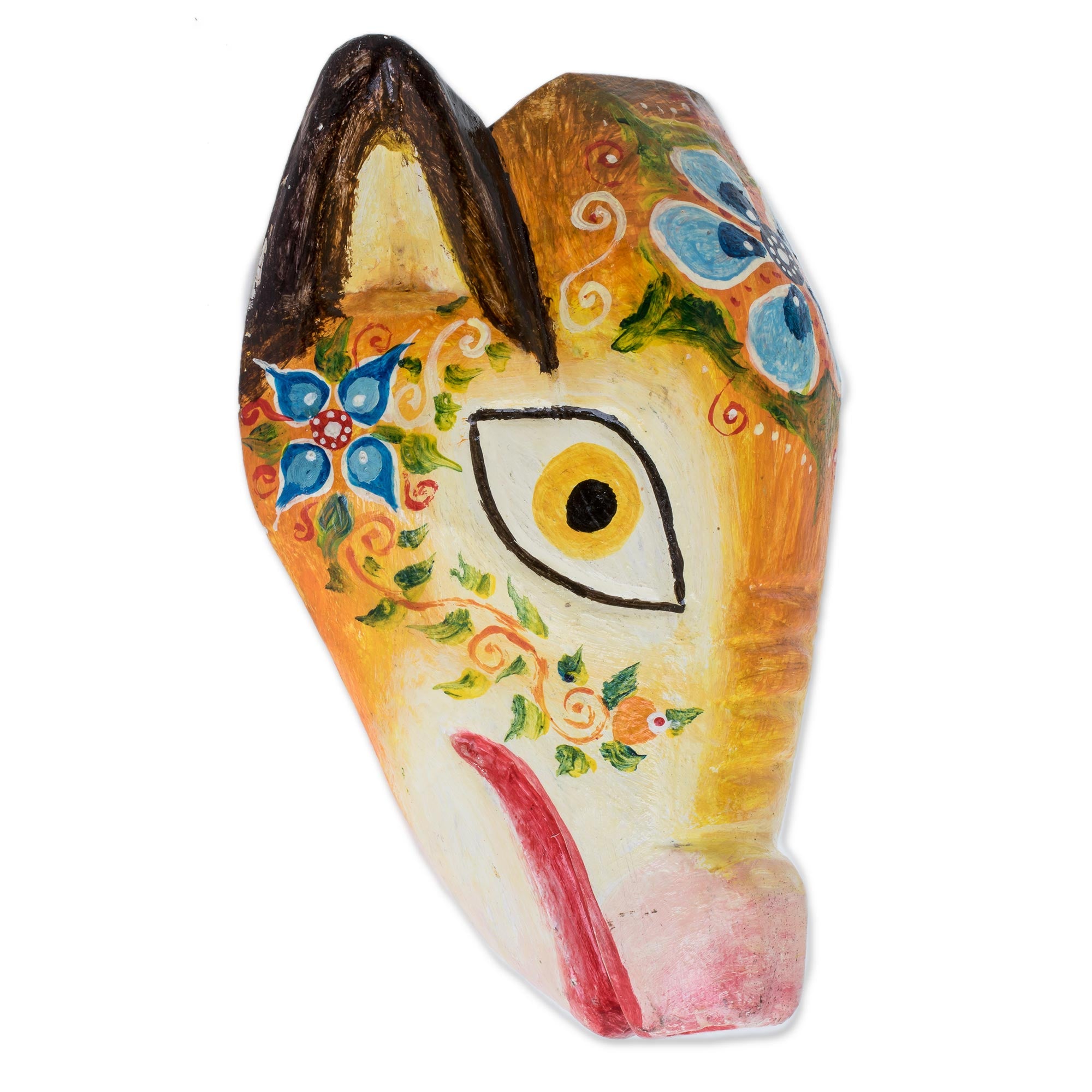 Premium Hand-Painted Floral Piglet Wall Mask - Authentic Guatemalan Pinewood Art