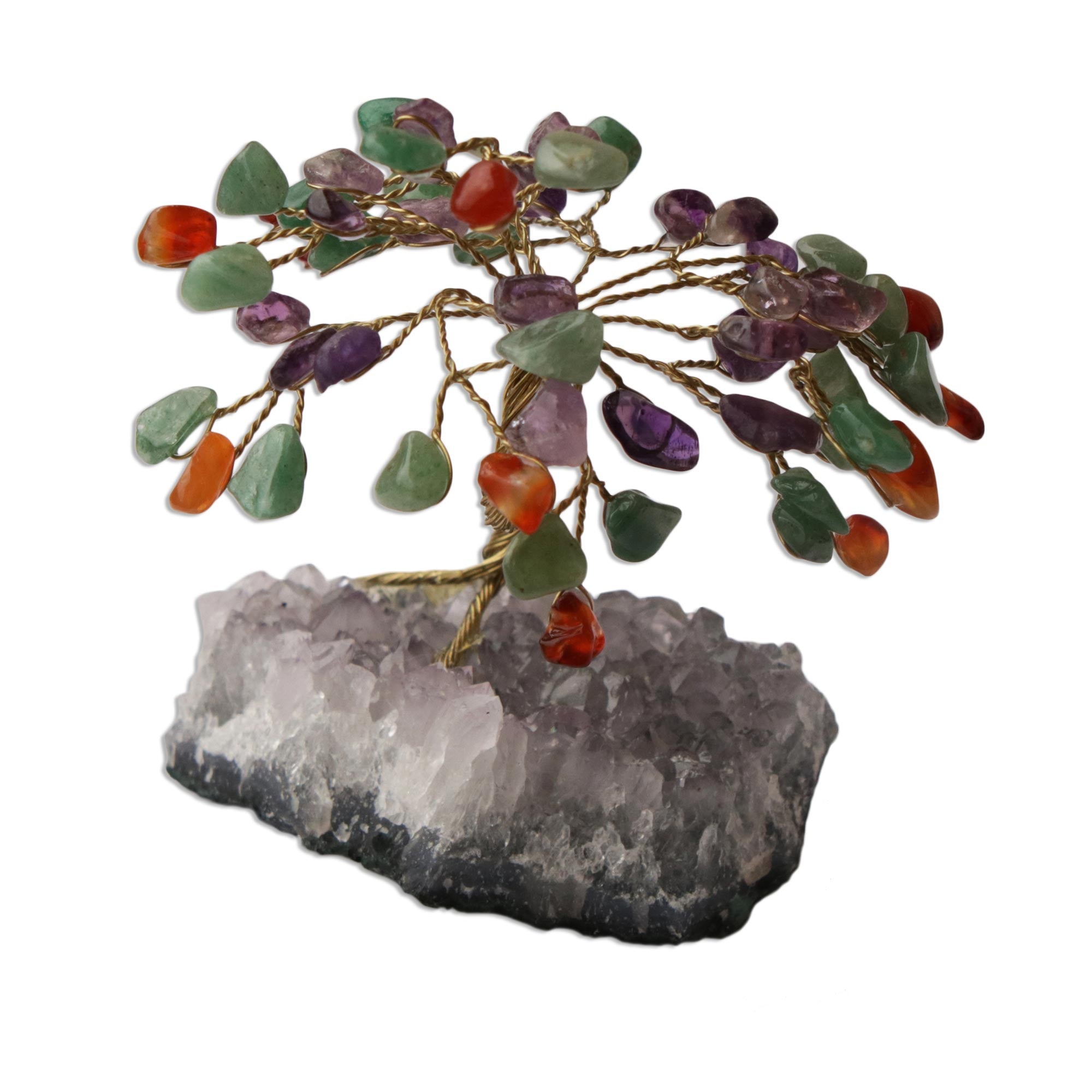 Premium Spring Gemstone Tree Sculpture - Amethyst & Quartz Handcrafted Art