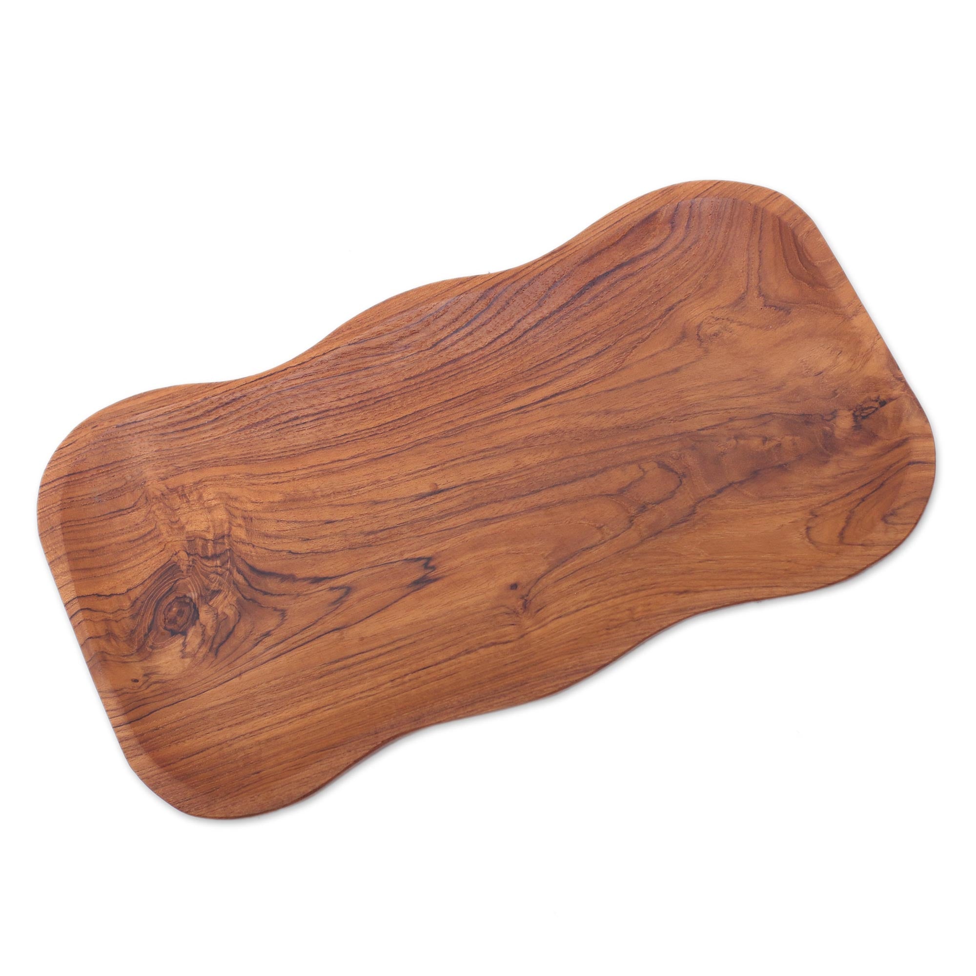 Premium Bali Wave Teak Wood Serving Platter - Handcrafted Artisan Design