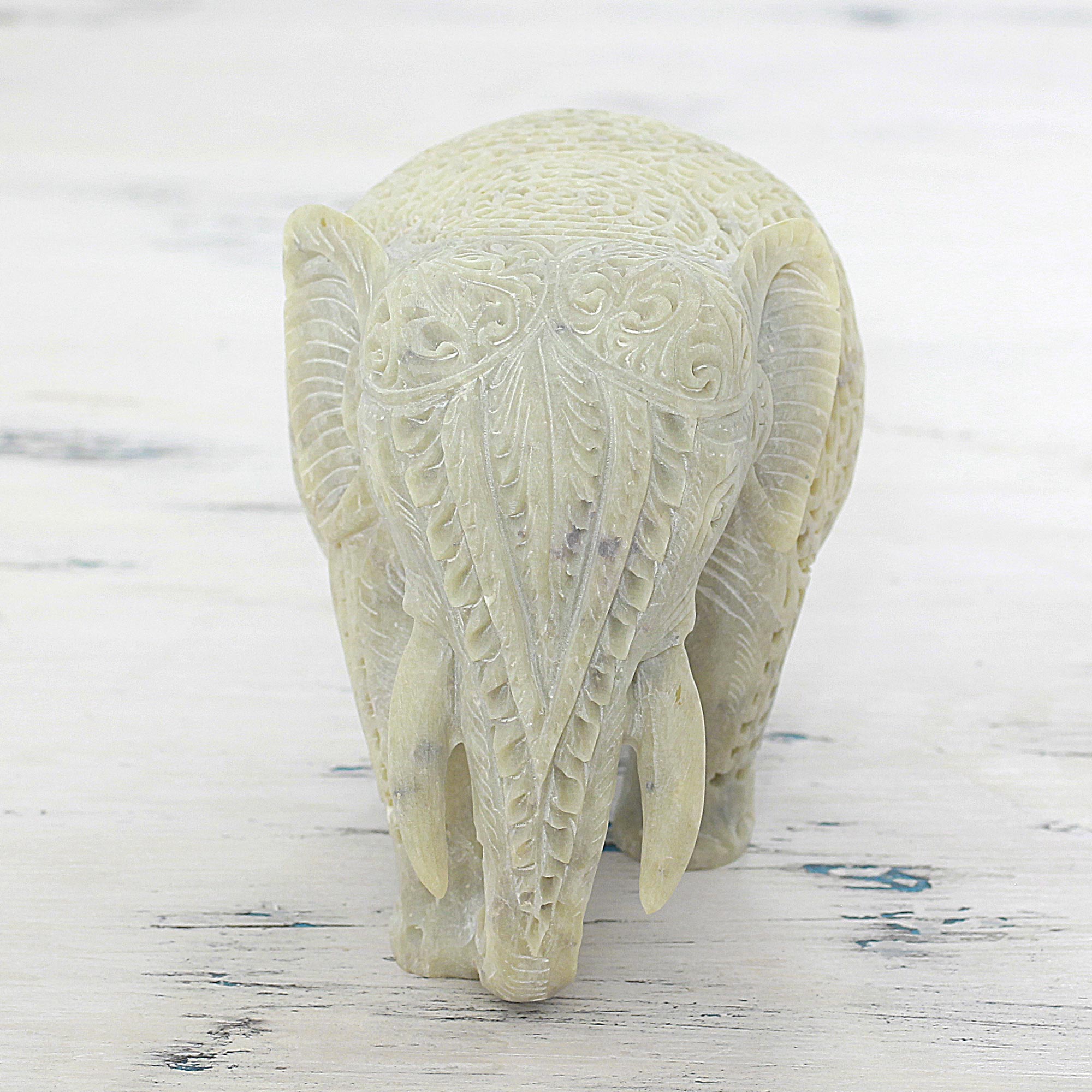 Premium Hand-Carved Soapstone Elephant Figurine - Royal Indian Artistry