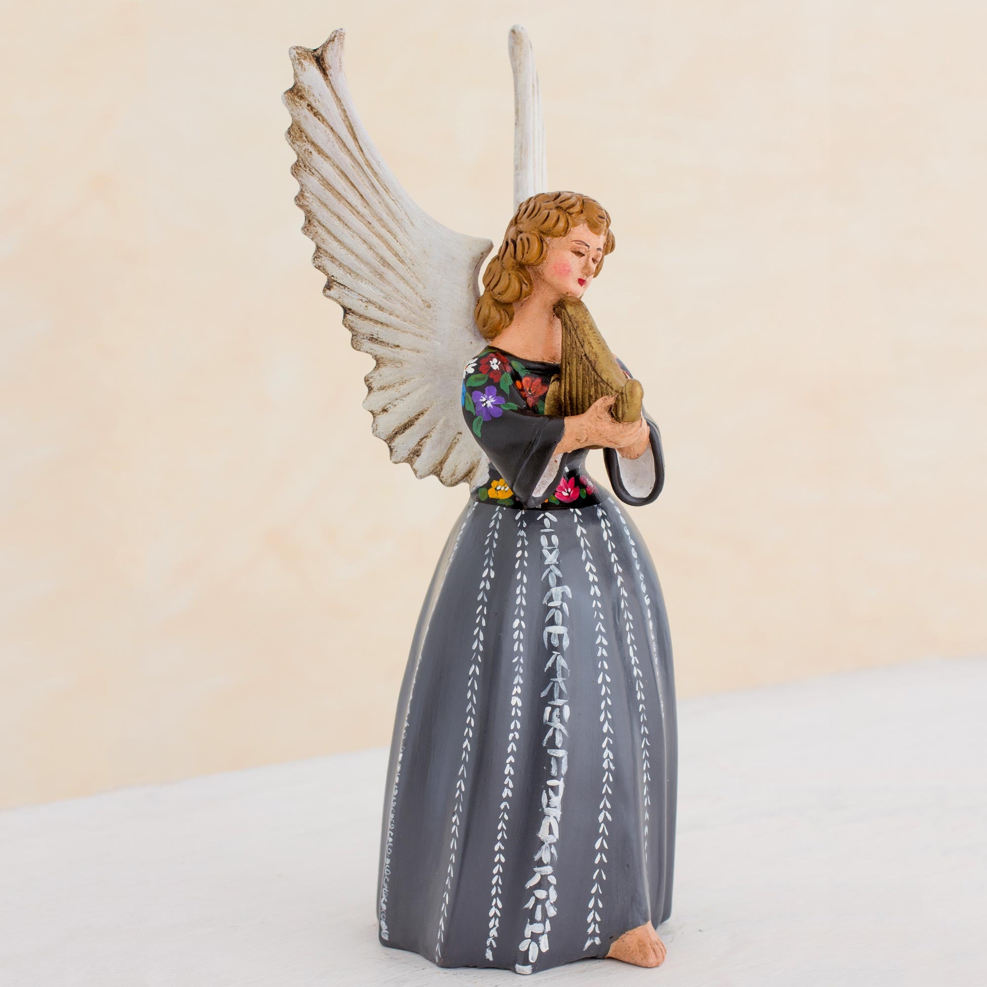 Premium Handcrafted Guatemalan Ceramic Angel Musician Sculpture from San Pedro la Laguna