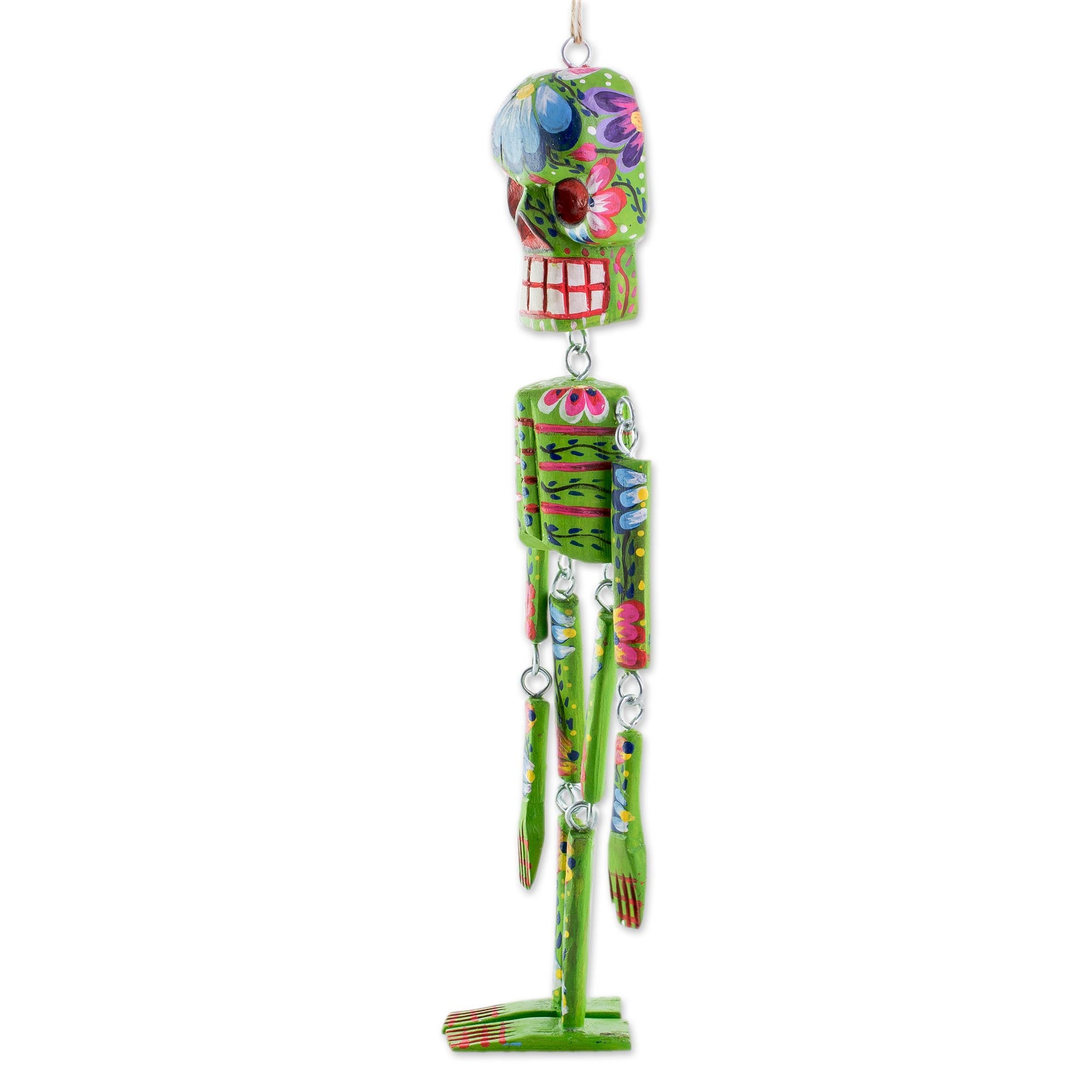 Premium Handcrafted Green Wood Floral Skeleton Wall Art (15 in.)
