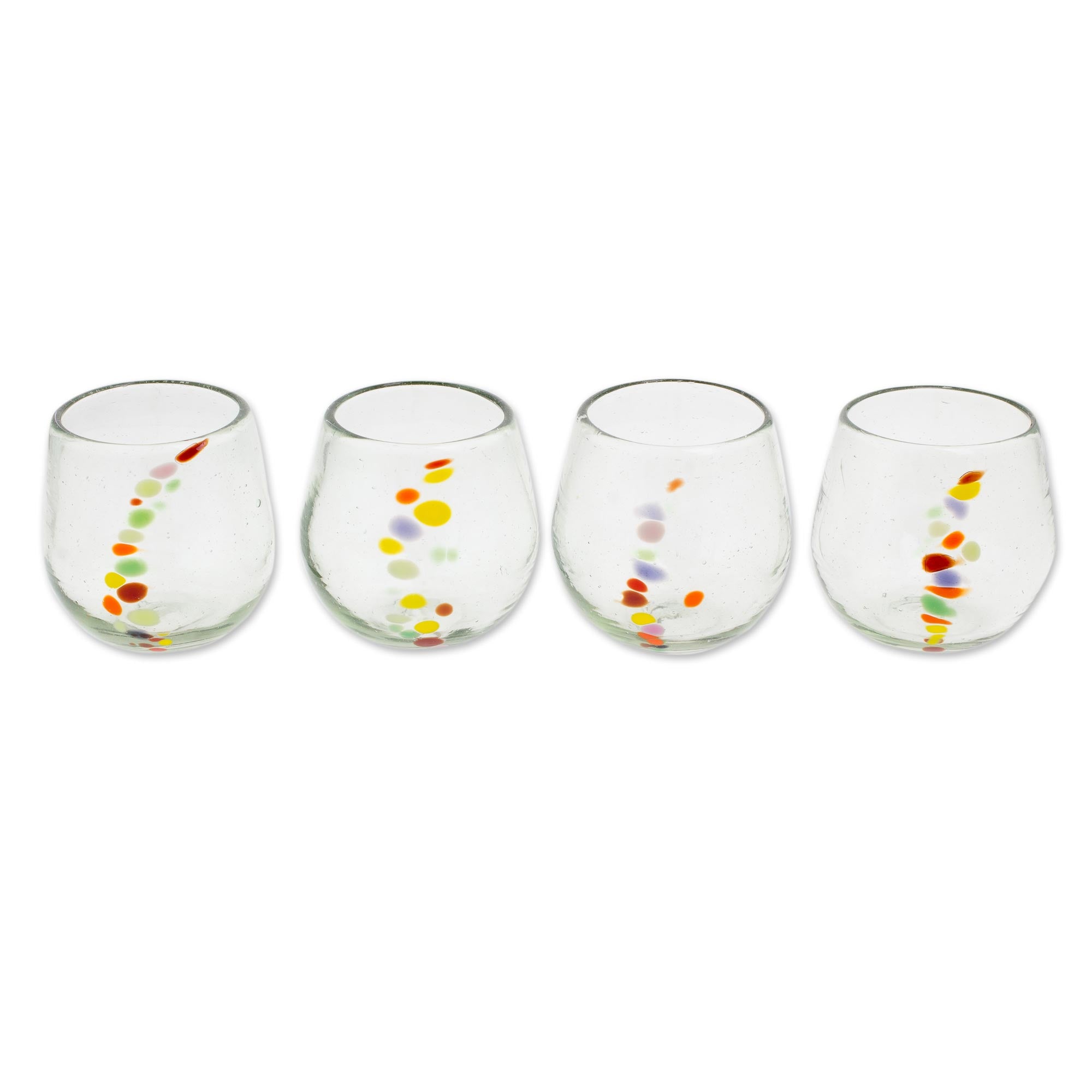 Premium Handcrafted Recycled Glass Dot Stemless Wine Glasses (Set of 4) - Ultimate Eco-Friendly Elegance