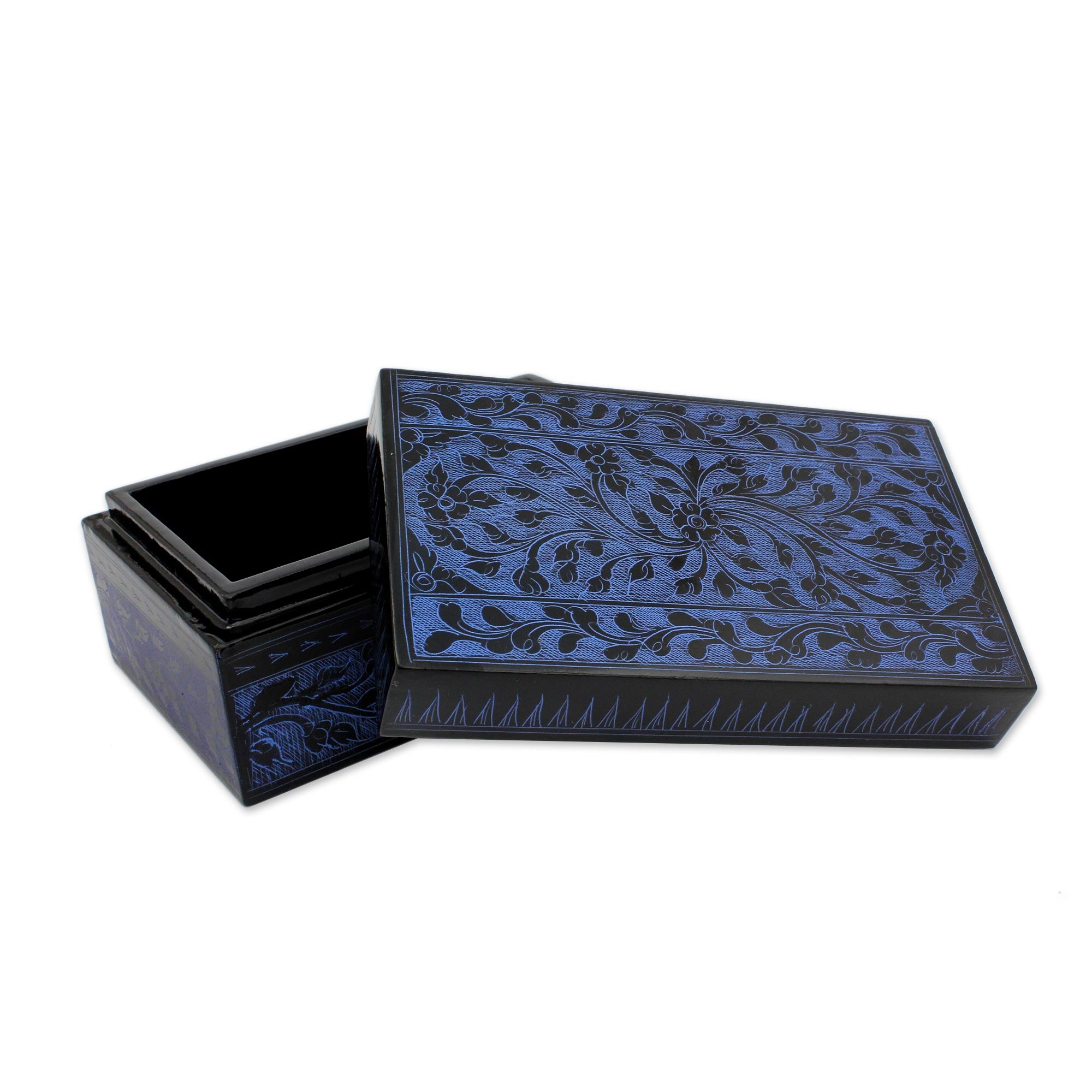 Premium Blue Thai Fantasy Floral Lacquered Wood Box – Handcrafted Elegance