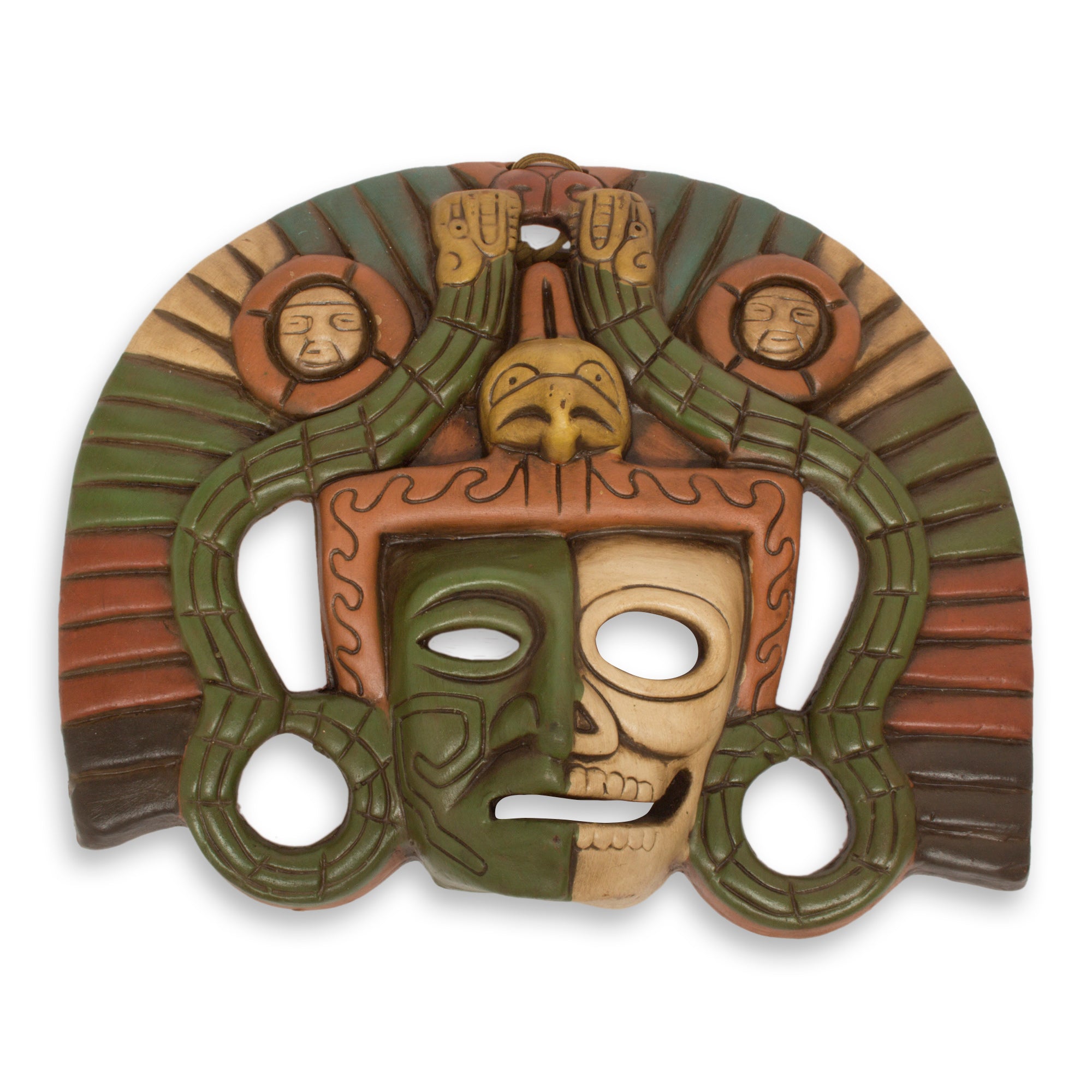 Premium Aztec Duality Life and Death Ceramic Mask - Authentic Pre-Hispanic Replica