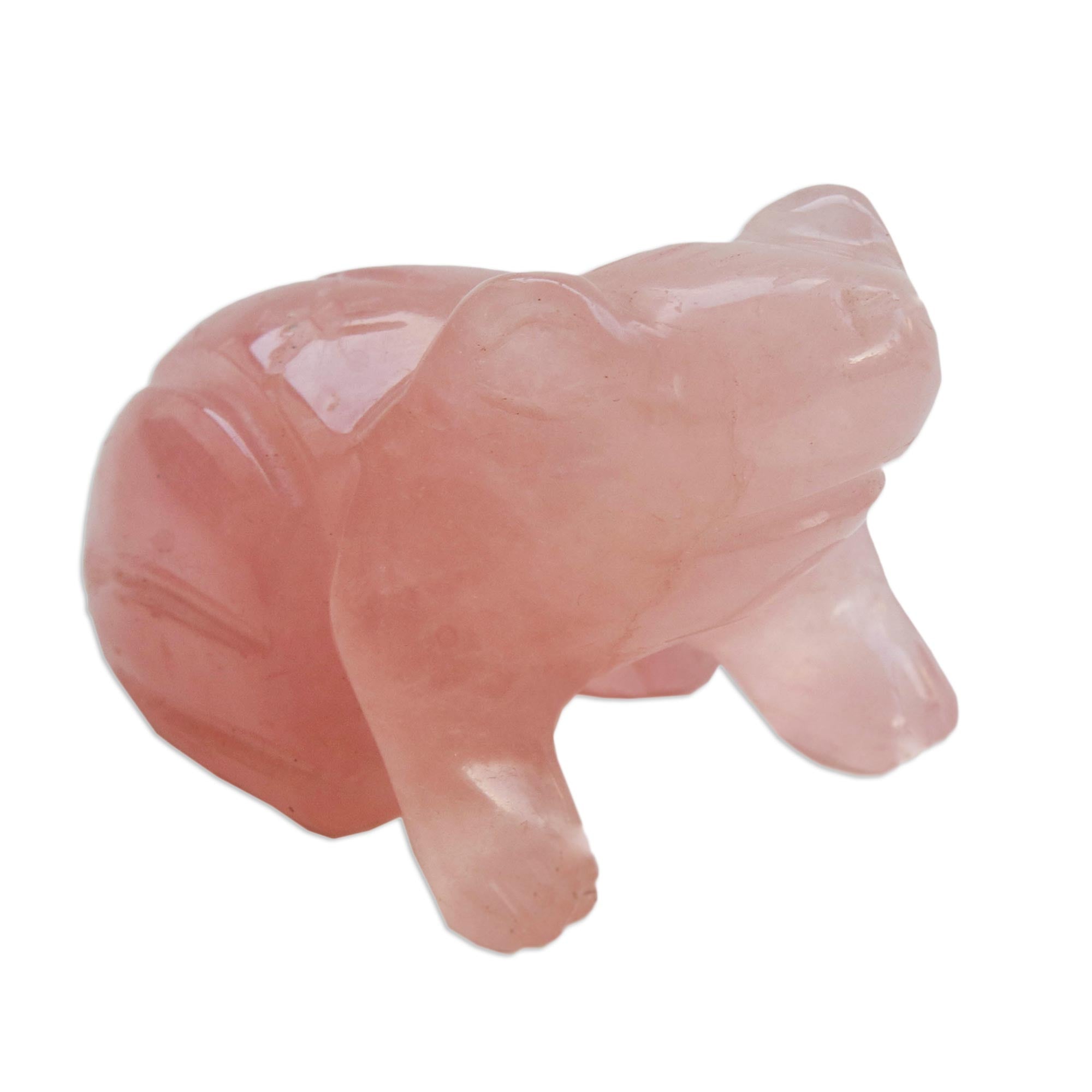 Premium Pink Quartz Frog Figurine - Hand-Carved Gemstone Art from Brazil
