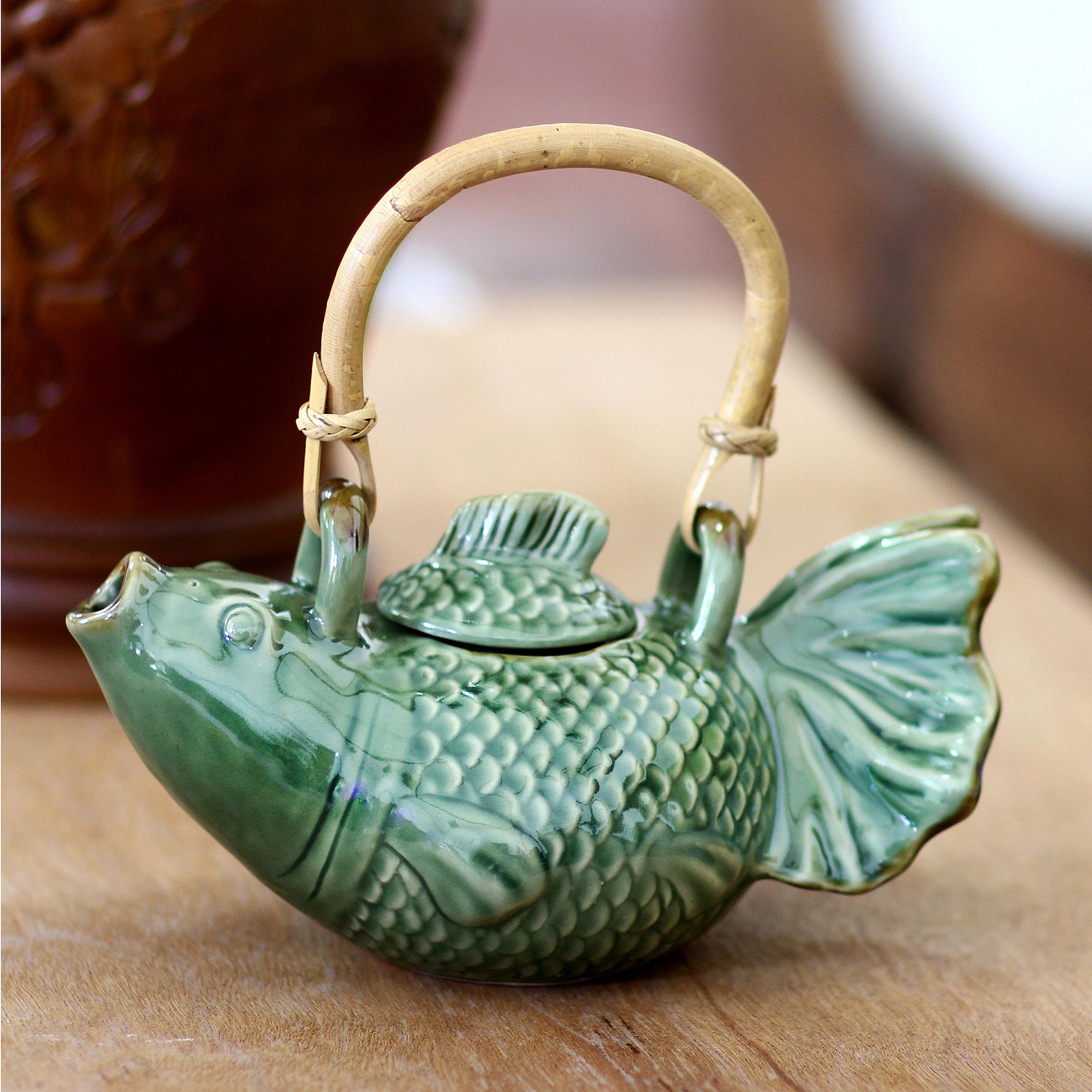 Premium Handcrafted Green Koi Ceramic Teapot – Ultimate Tea Experience
