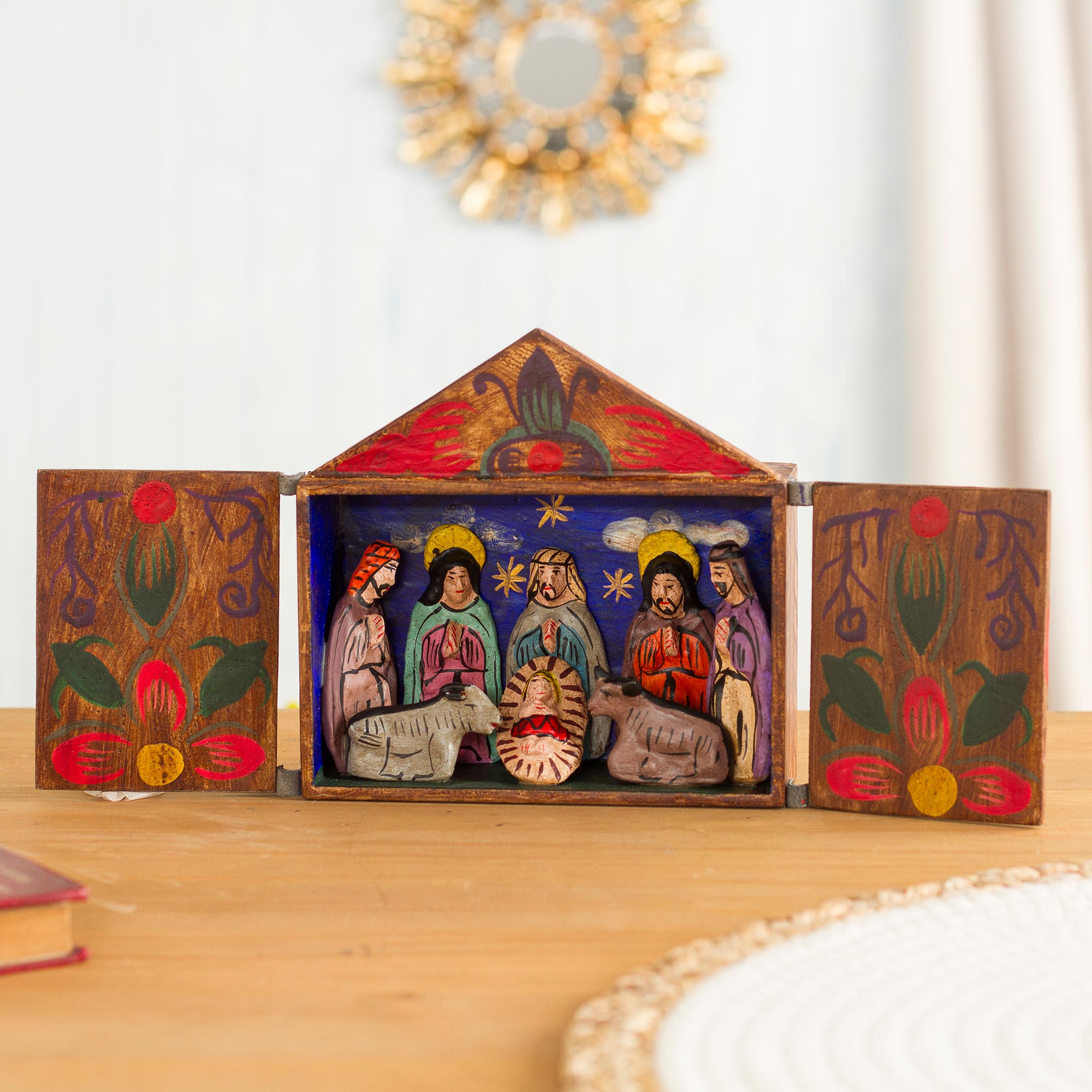 Premium Handcrafted Fair Trade Nativity Scene - Jesus Spoke of Peace Retablo Wood Sculpture